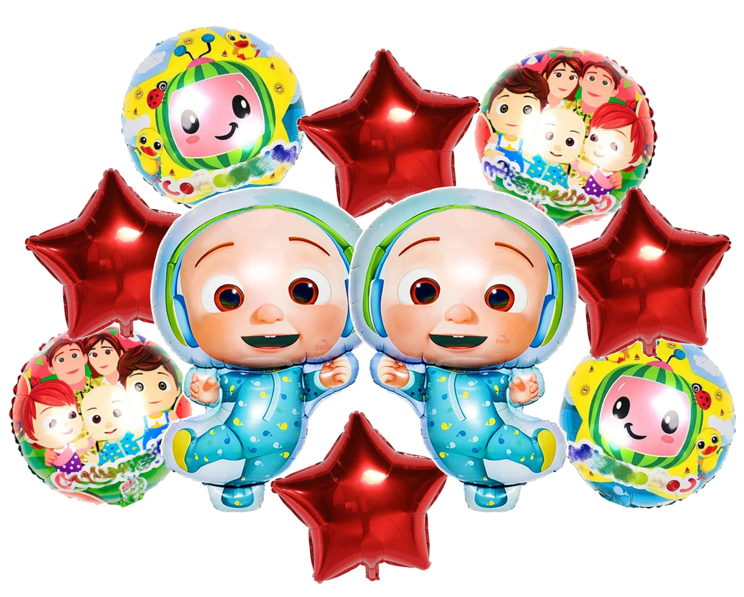 PROP BOX Coco Theme Birthday Party Decoration Kit- 10 pc Combo Includes 2 Coco Cartoon Foil Balloon, 4 Round Printed Foil Ballons. 4 Red Star Shape Balloons For Happy Birthday Celebrations