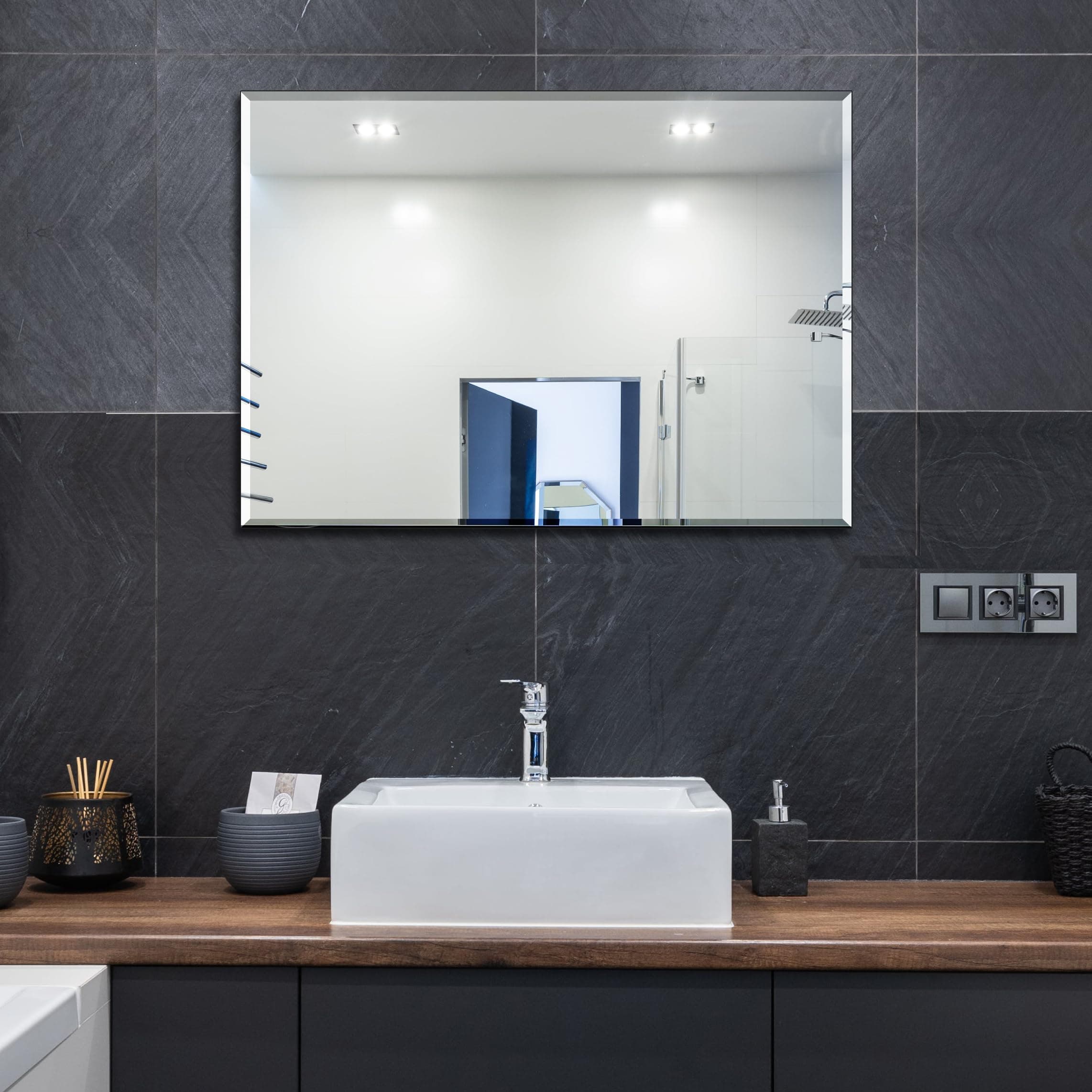 RuomengWall Mirror Beveled Edge Frameless Mirror 20” x 28“ Wall Mounted Mirror for Bathroom Vanity and Entryway