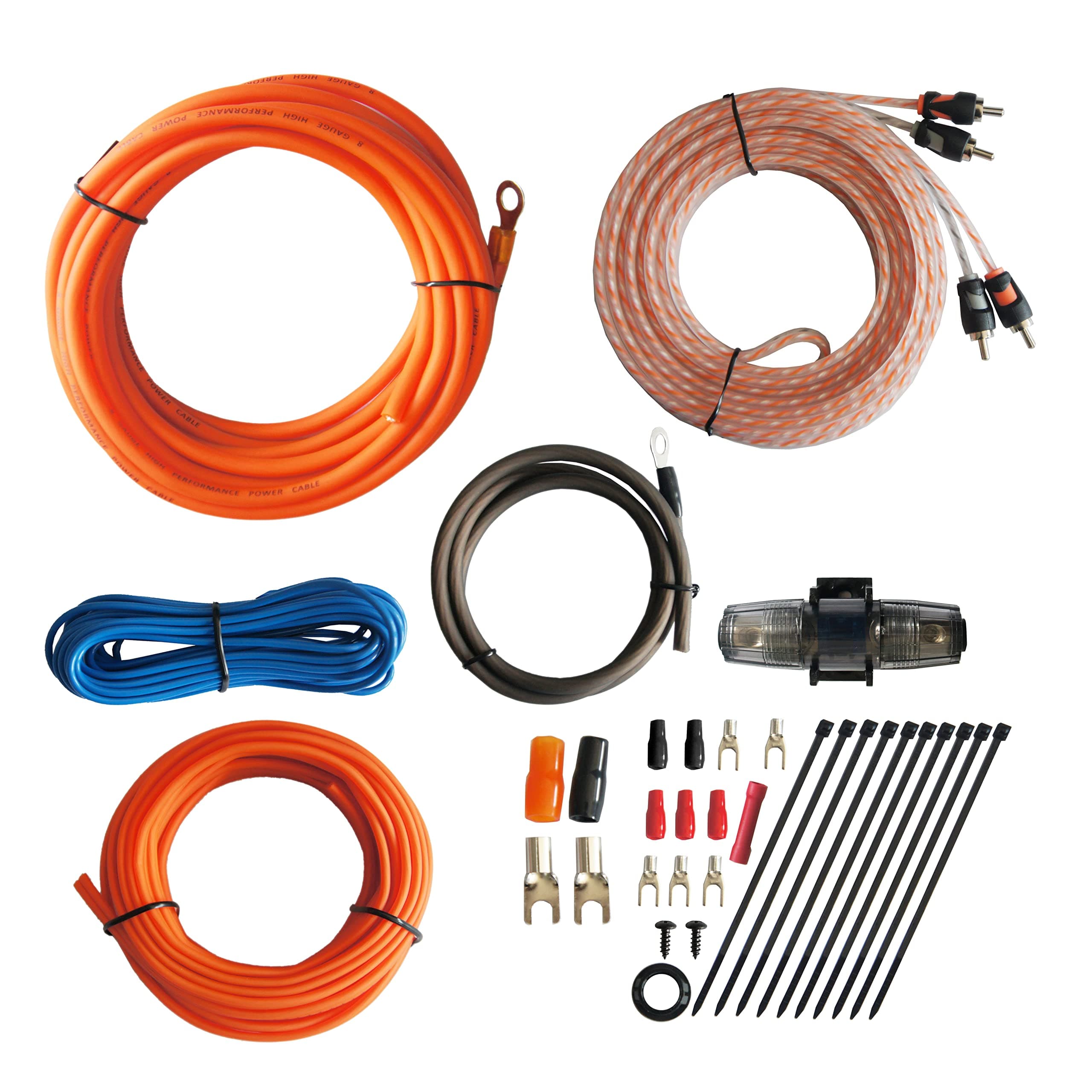 RD Rock Direct True Spec 8 Gauge Car Audio Cable Amp Wiring Kit - 2 Channel CCA Power Cable Amplifier Install Wiring Kit with Tinned OFC RCA Cable
