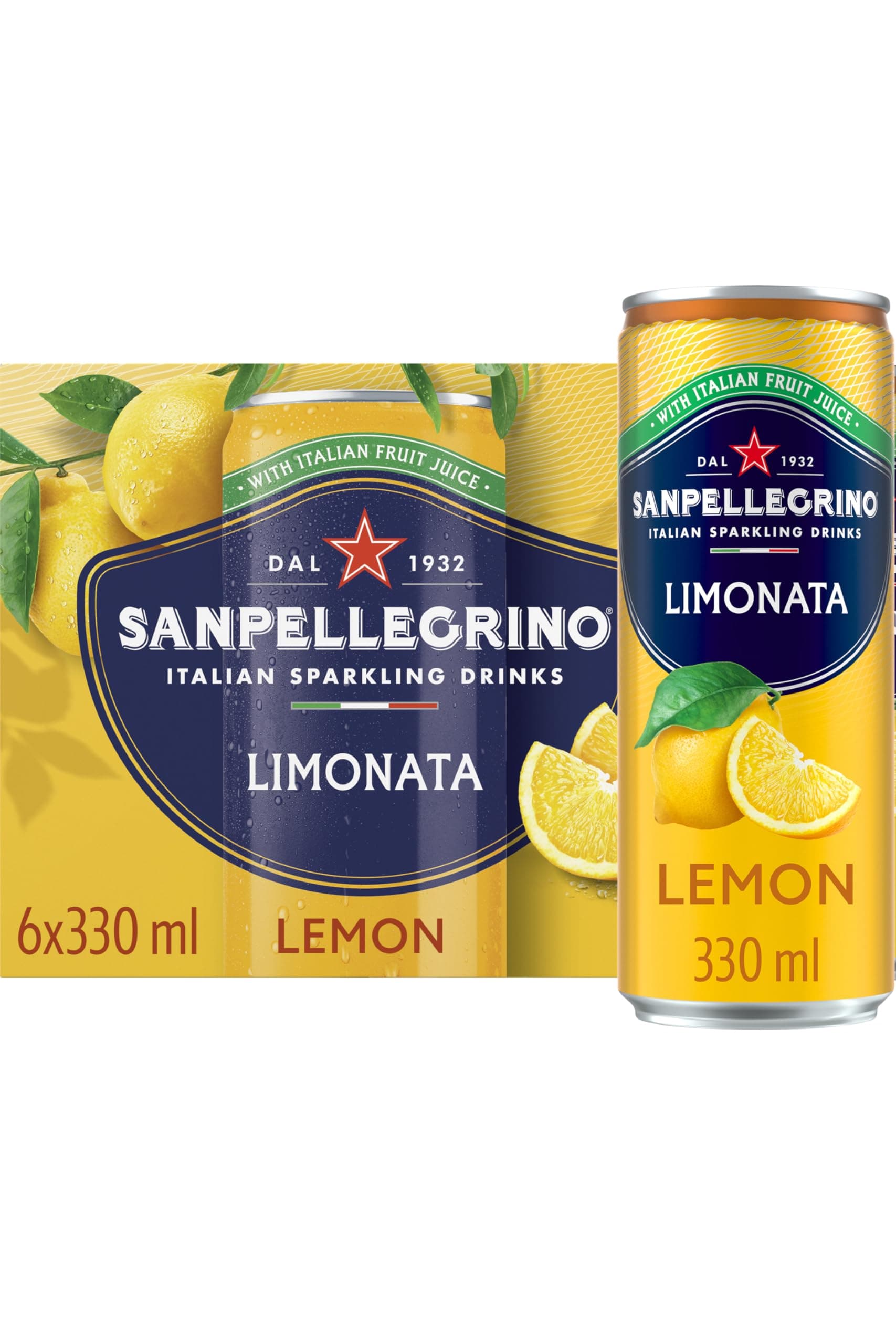 Italian Sparkling Drinks Tastefully Light Sparkling Lemon Canned Soft Drink 6 x 330ml | 73k Cals per Can