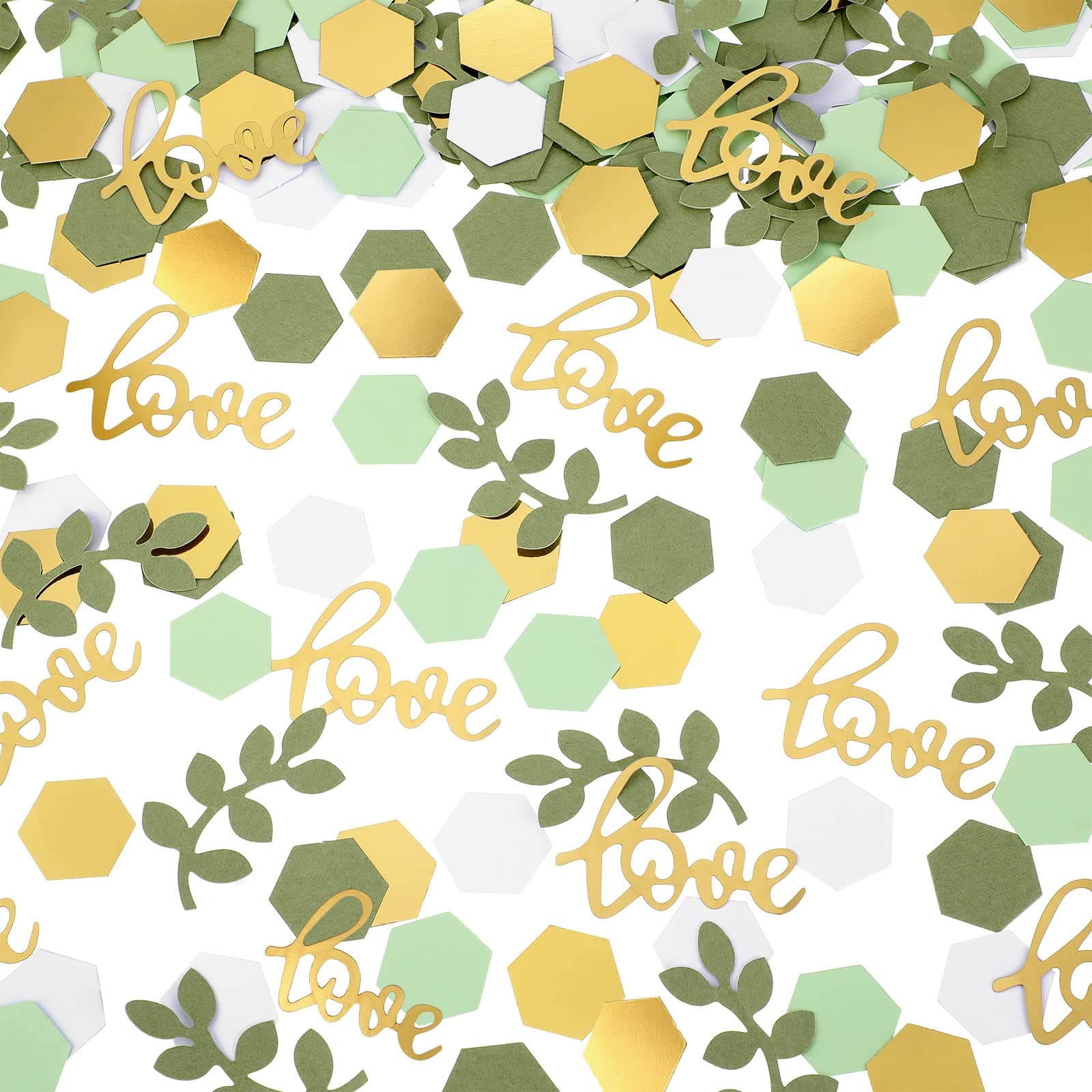 500 Pcs Greenery Wedding Table Confetti, Boho Love Theme Party Sage Green Table Scatter Confetti for Nature Theme Engagement Party Wedding Birthday Shower Party (Gold, Tea Green, Light Green, White)