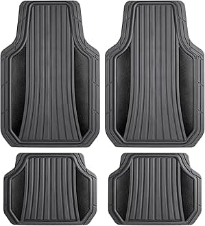 Motor Trend ChromeTech Car Floor Mats Full Set - Durable Rubber Floor Mats for Cars with Two Tone Accent, All Weather Interior Protection for Front and Rear with Non-Slip Backing, Gray/Black
