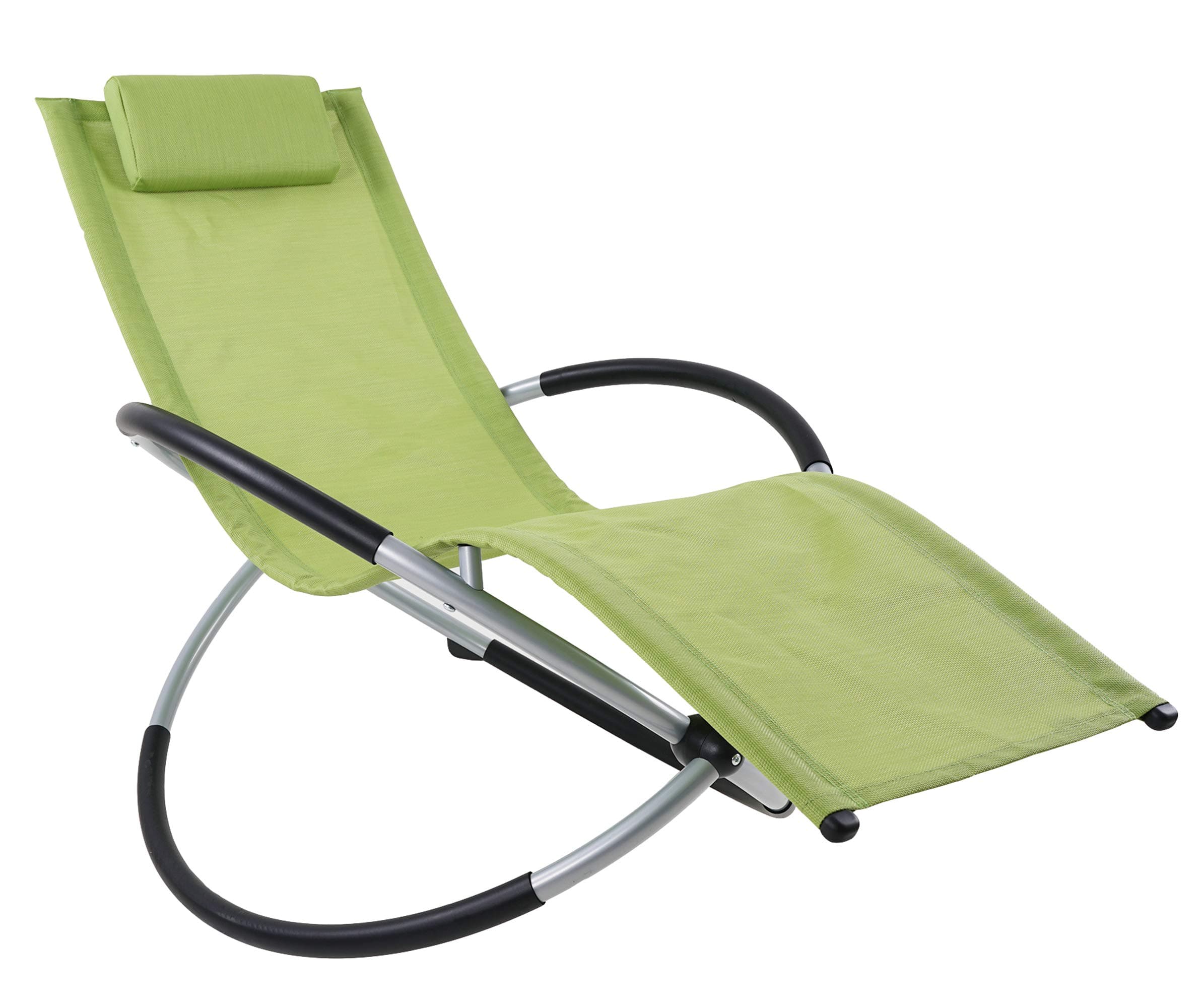 Zero Gravity Folding Rocking Chair - High-Strength Iron, Patio Chaise Lounge Lawn Portable Folding Chairs with Pillow for Indoor & Outdoor Home Yard Pool, Weight Capacity 300 LB(Green)