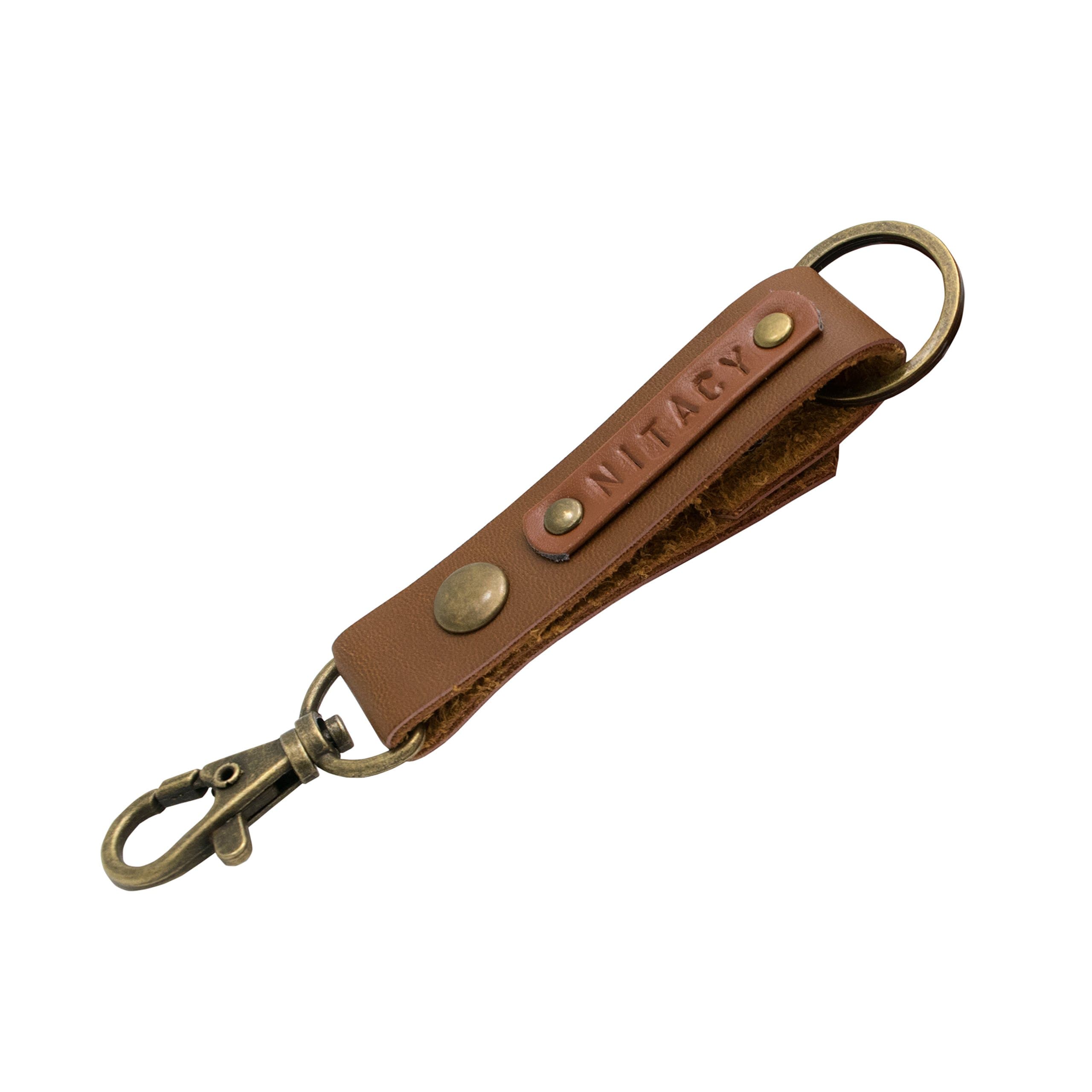 Nitacy Brown Leather Key Chain Strap Key Holder Organizer for Car Home Office Keys with Removable Key Ring and Swivel Trigger Snap Hook Lobster Claw Clasp D-Ring Keychain Attaches to Belt Loops