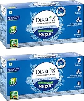 Diabliss Low GI Herbal Sugar – Trusted Worldwide | 17-Herb Fortified for a Naturally Sweet Taste | No Artificial Sweeteners | Healthy Choice for Everyone in the Family | No Aftertaste | 5 Gms Sachet - 400 Gms (40x5g Pack of 2)