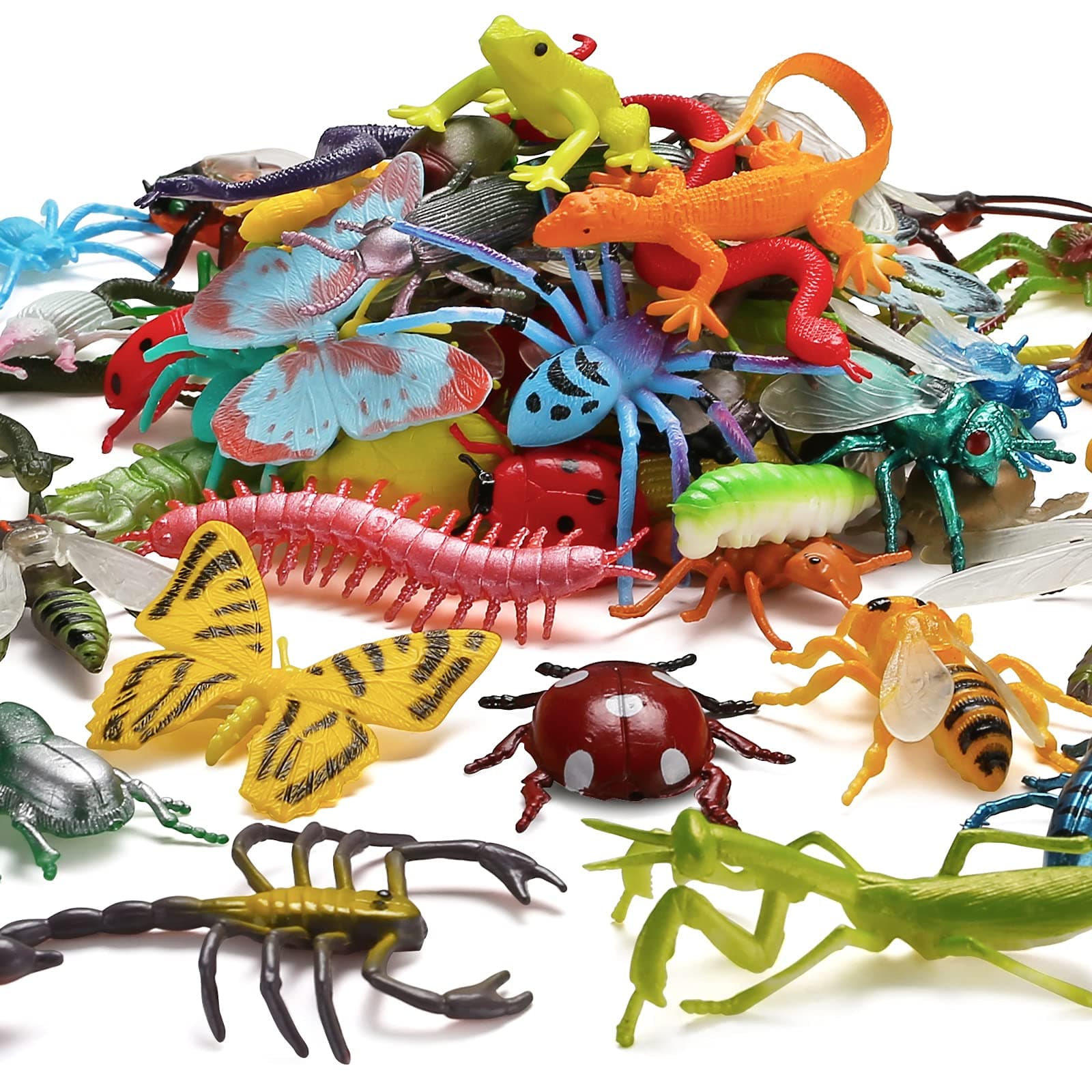 73 Pack Plastic Fake Mini Bugs Set, Realistic Insects Toy for Kid, Colorful Assorted Play Bug for Children Toddler, Education Insect Themed Party, Gift for Halloween Goody Bag Filler Cupcake Topper