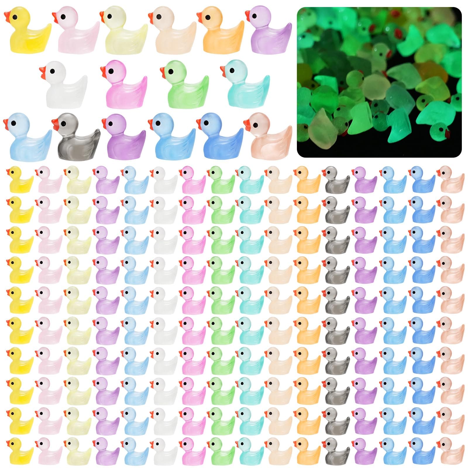 240Pcs Luminous Mini Resin Ducks,Tiny Duck Glow in The Dark,Little Ducks,Small Ducks to Hide,Miniature Figures for Party Favor