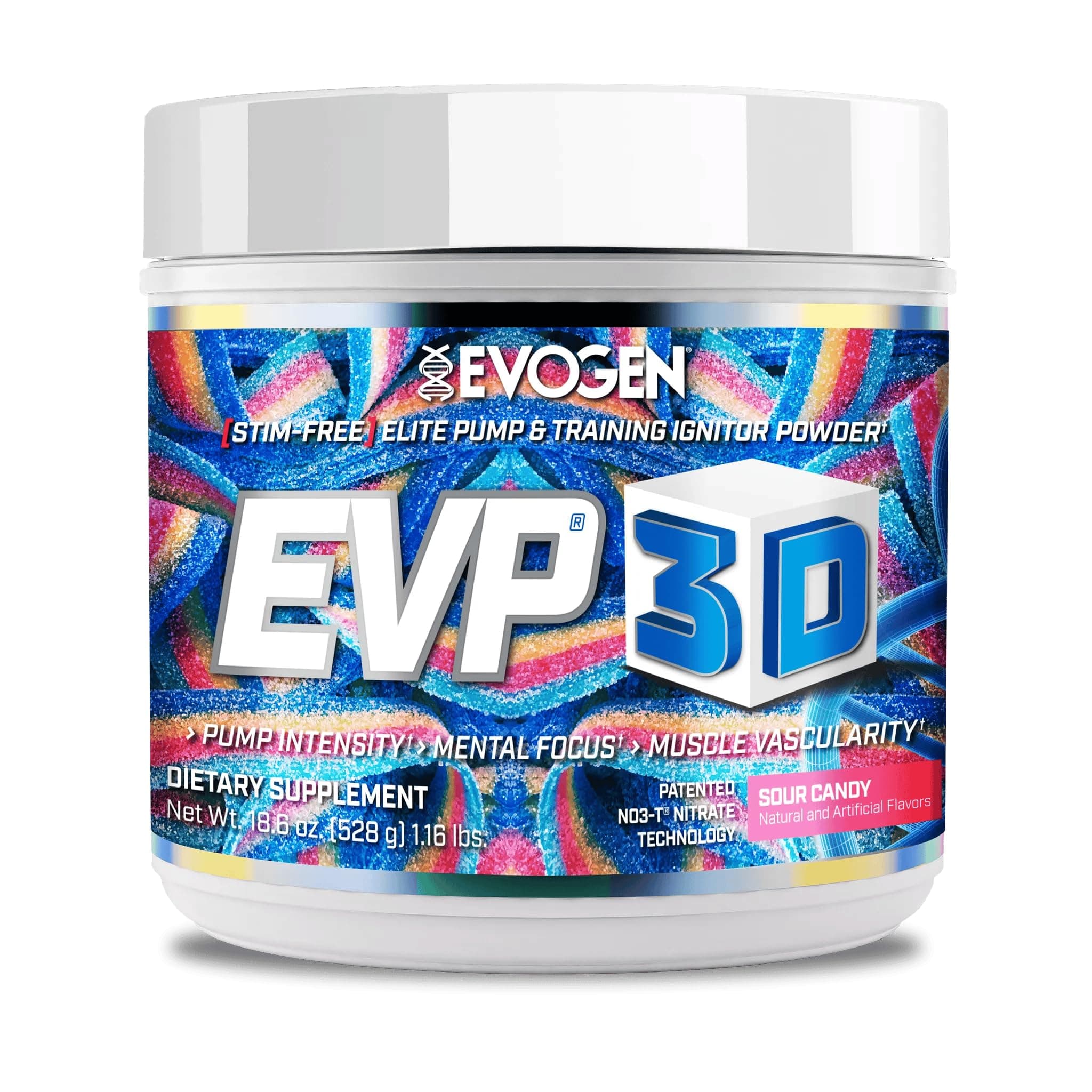 Evogen EVP 3D - Stim Free Pre Workout Powder for Men & Women | Sugar Free Non Stim Preworkout with Beta Alanine and Creatine for Energy & Pump | Sour Candy | 40 Servings