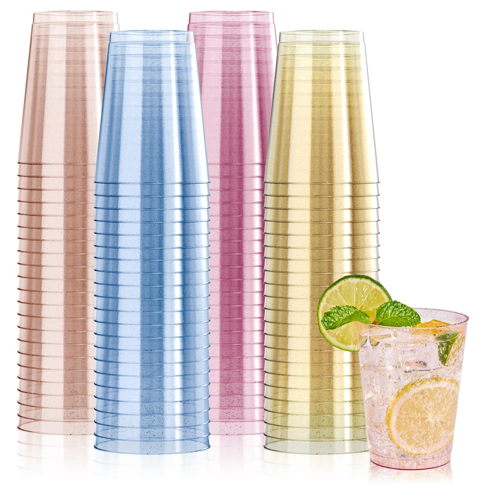 JOLLY CHEF 100 Pack 10 oz Plastic Cups, Disposable Party Cups in Assorted Colors, Plastic Glasses with 4 Colors Suitable for Wedding, Thanksgiving Day, Christmas Party