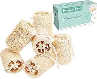 Six Pack Premium Natural Shower Loofah Sponge - Large Exfoliating Body Scrubbers