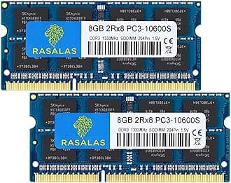 Rasalas DDR3 1333MHz PC3-10600 16GB 2x8GB SODIMM CL9 204-Pin Non-ECC Unbuffered Notebook Laptop RAM Memory Upgrade Kit
