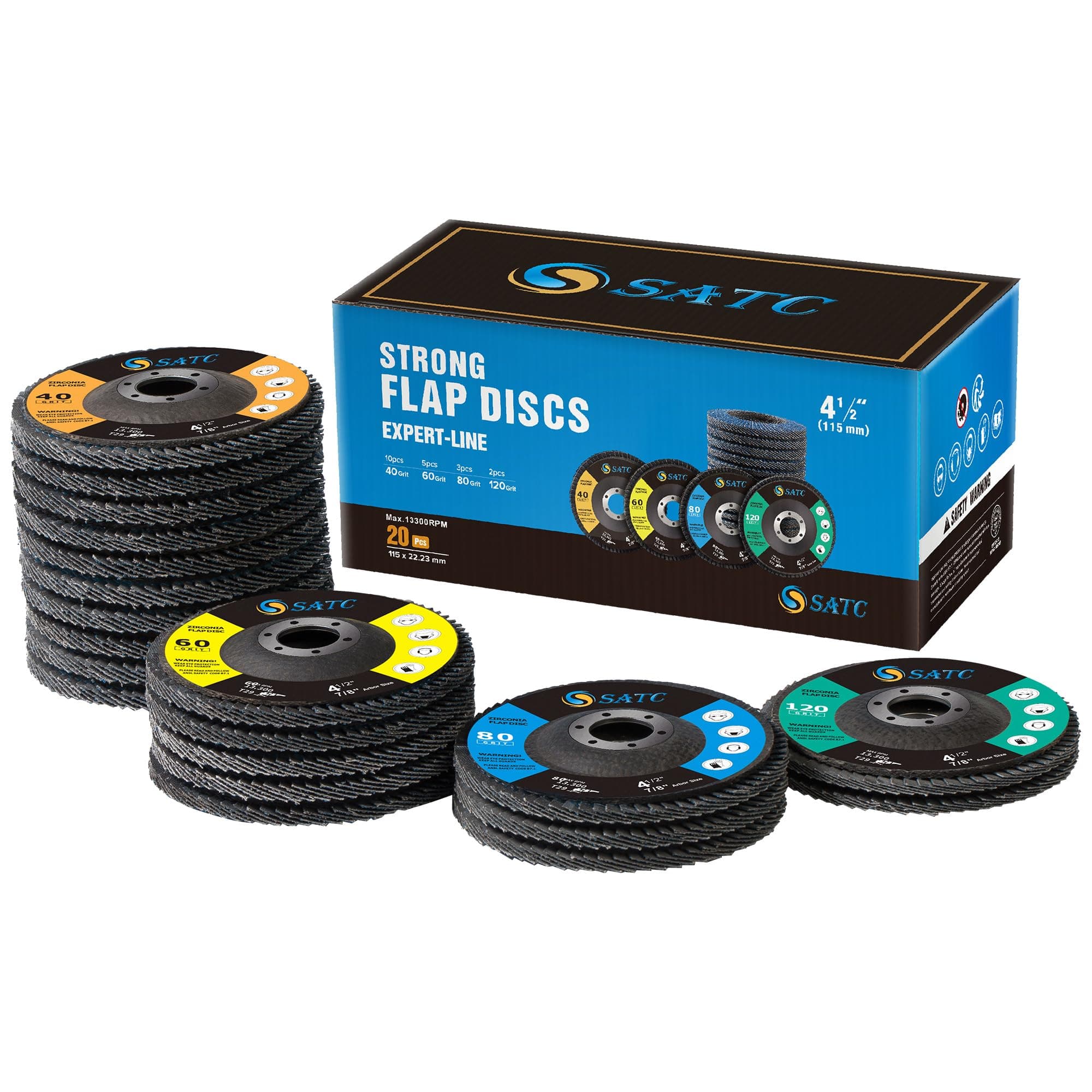 S SATC 20 Pack Flap Discs 40/60/80/120 Grit Grinding Wheel 4.5" x 7/8" High Density Bevel Type Angle Grinder Sanding Disc Abrasive Grinding Disc #29