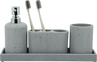 ZCCZ - Light stone Gray Bathroom accessories set 4 Pcs - Toothbrush Holder, Soap Dispenser, Vanity Tray, Bathroom Tumbler - Countertop Vanity Organizer - Bathroom accessory set - Toothbrush Holder Set