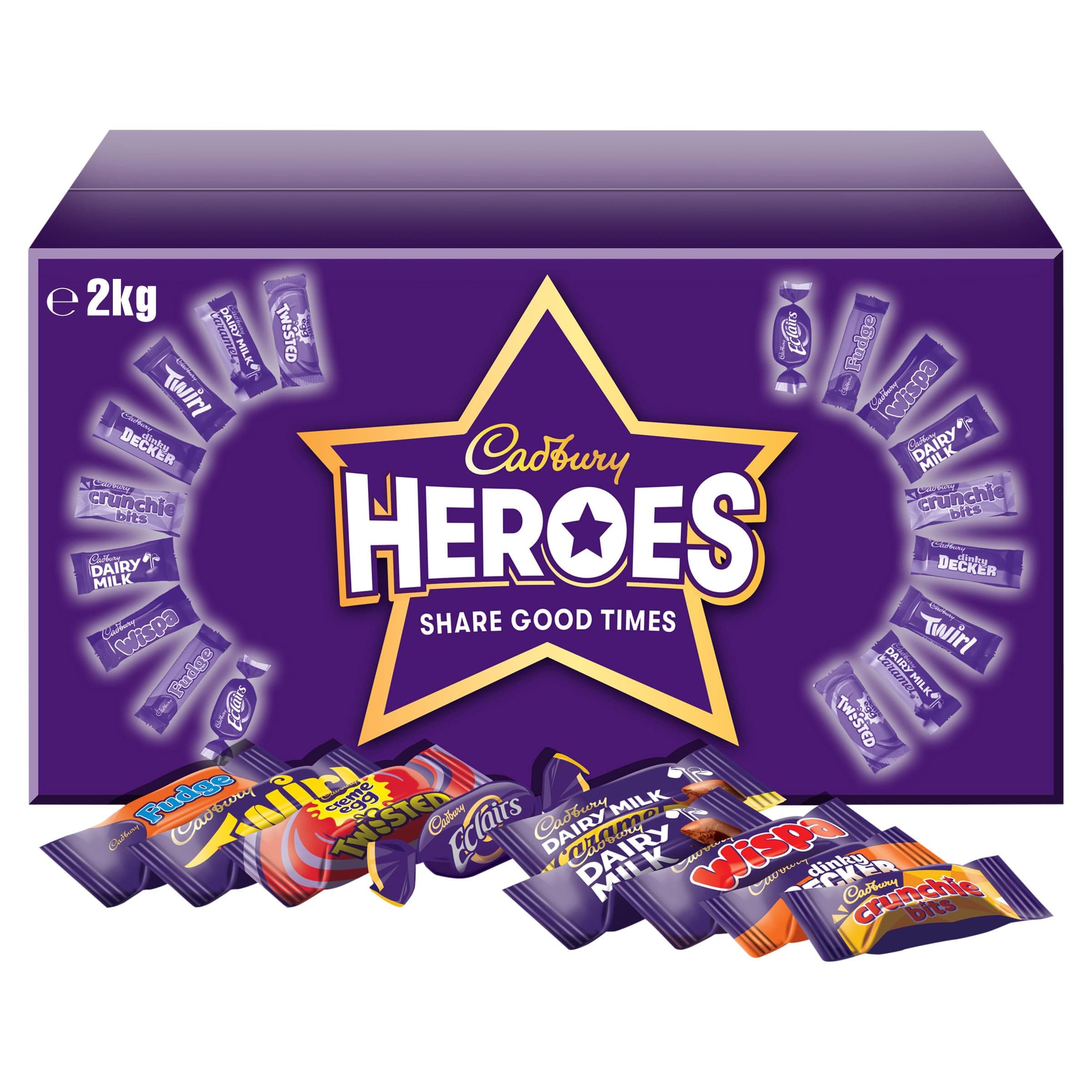 Heroes Chocolate Bulk Share Box, Assorted Mini-Size Milk Chocolate Bars, 2 kg (Pack of 1)