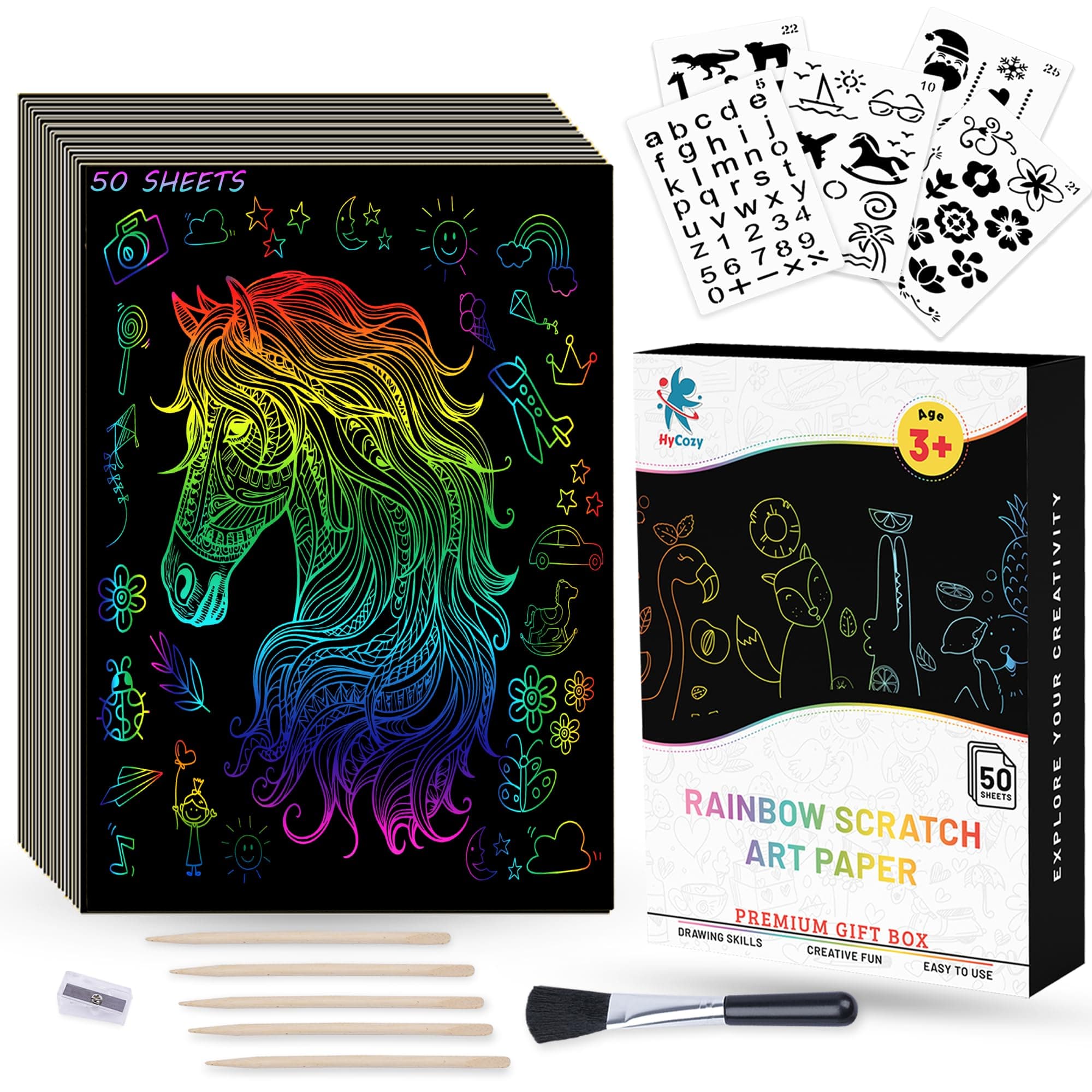 Scratch Art for Kids 62 Pcs, Rainbow Scratch Cards, DIY Scratch Art Paper, Magic Scratch Notes, Birthday & Christmas Gifts, Craft Kits for Boys & Girls, Doodling Art & Sketching