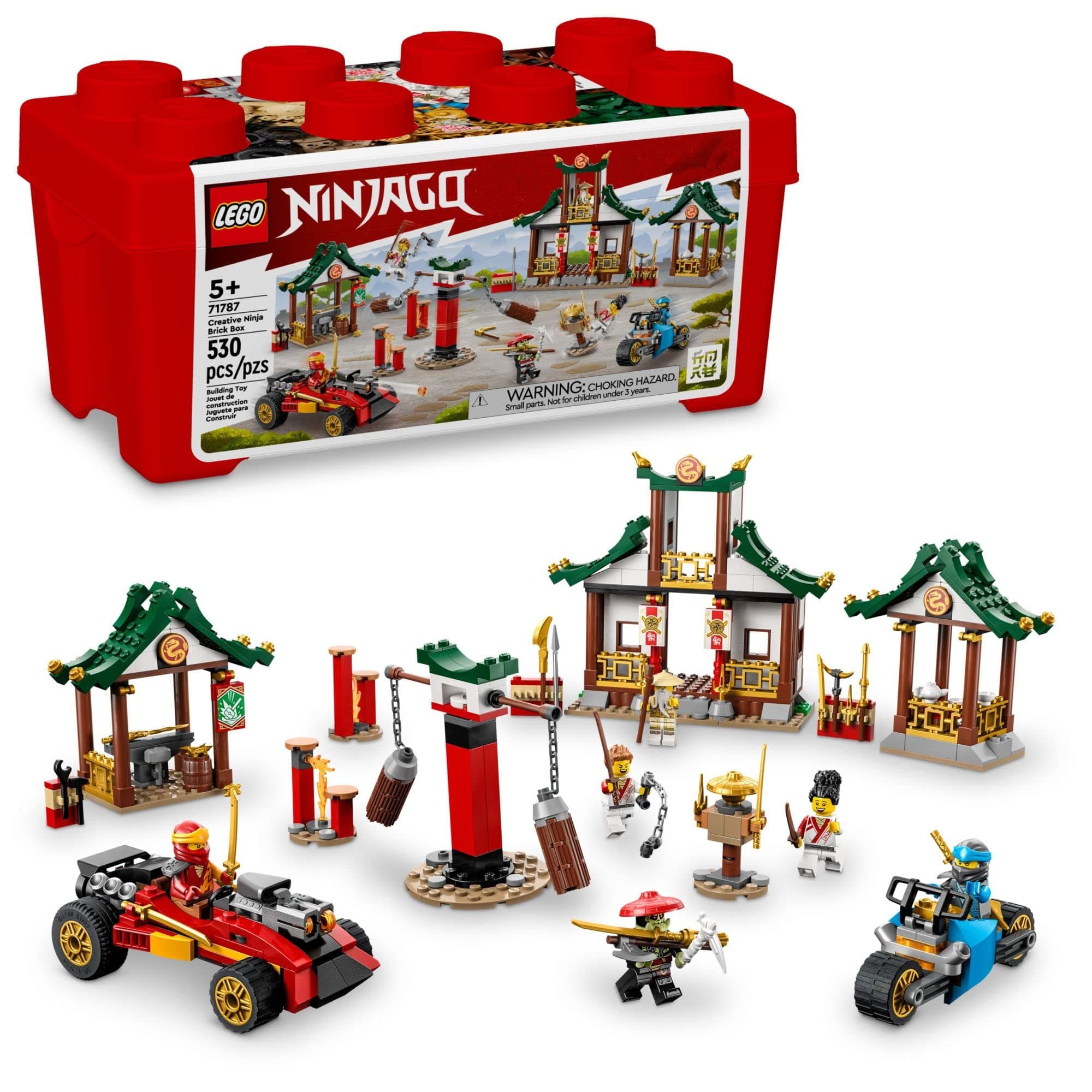 NINJAGO Creative Ninja Brick Box 71787, Toy Storage, Bricks to Build Dojo, Ninja Car, Motorbike, 6 Minifigures & More, Toys for Kids 5 Plus