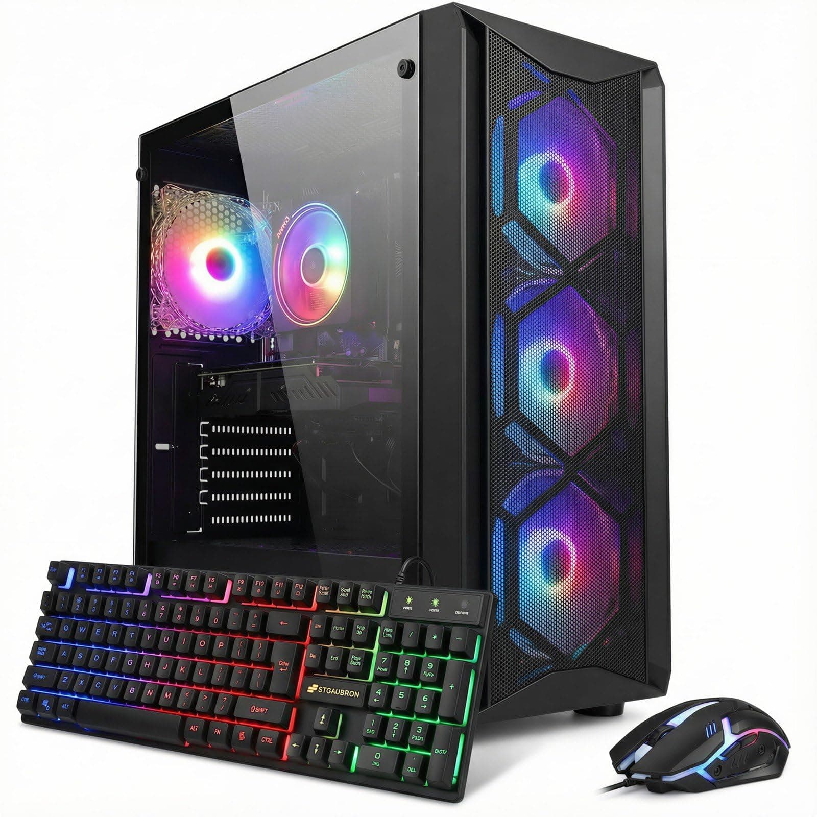 STGAubron Gaming PC Computer Desktop, Intel Core i7 8th Gen up to 4.1G, GeForce RTX 3050 6G, 16G DDR4, 512G SSD, WiFi 6, BT 5.2, RGB Fan x4, Windows 11 Home