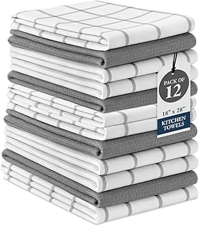 LANE LINEN Dish Towels for Kitchen Set of 12, Cloths, 18 x 28 , Soft Hand Towels, Tea Quick Drying Premium Decorative - Grey
