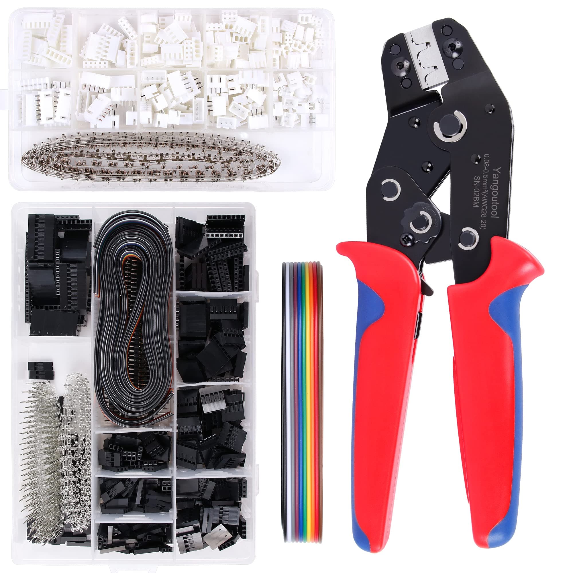 Yangoutool Crimp Tool Connector Kit, Crimping Tool Kit with 1550PCS Dupont 2.54mm Connectors and 460pcs JST-XH 2.54mm Connectors - Ratcheting Crimper AWG 28-20 (0.08-0.5mm²), Crimper SN02BM Included