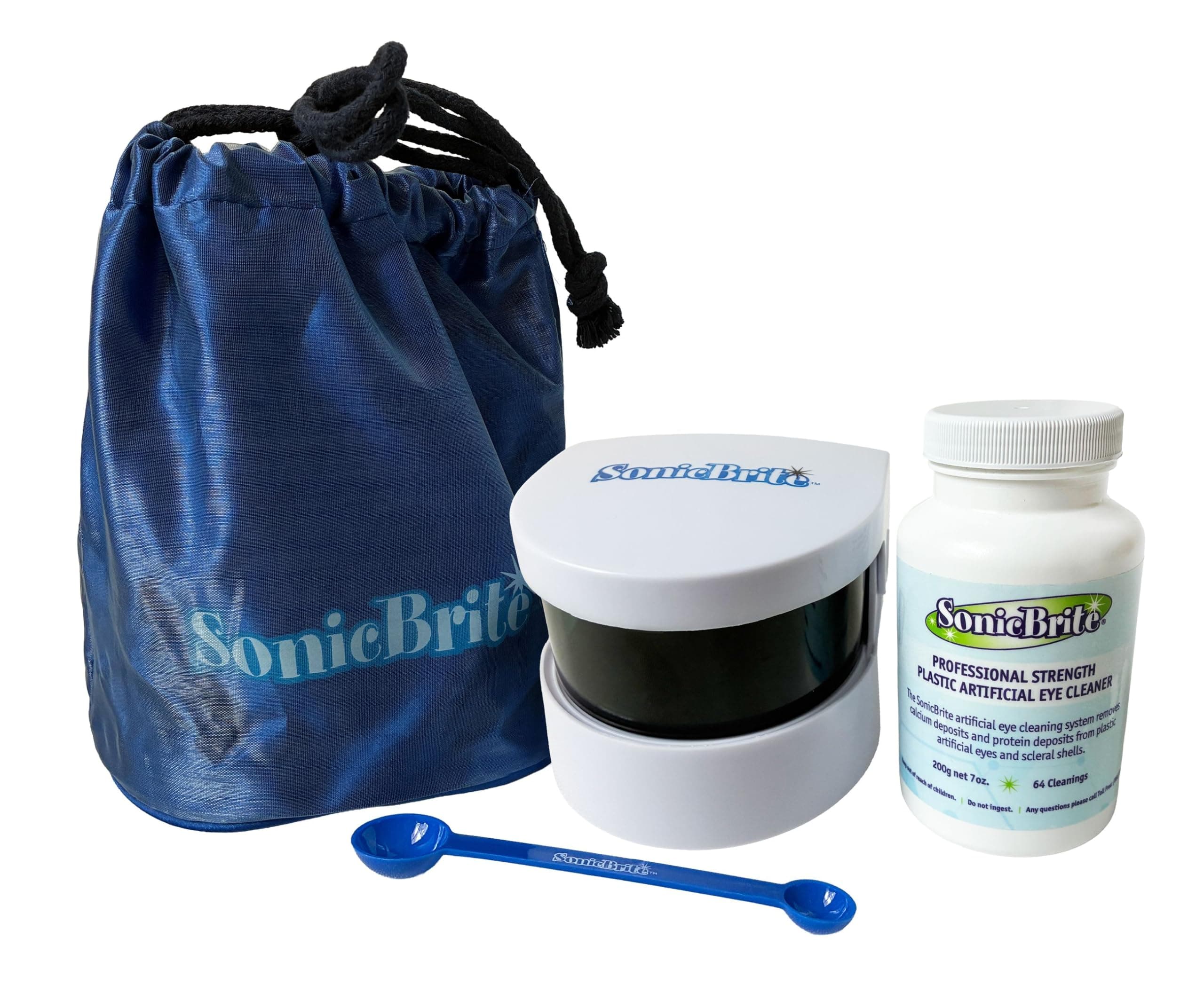 SonicBrite Professional Strength Plastic Artificial Eye Cleaning System Plus Free Scoop and Plush Travel Bag