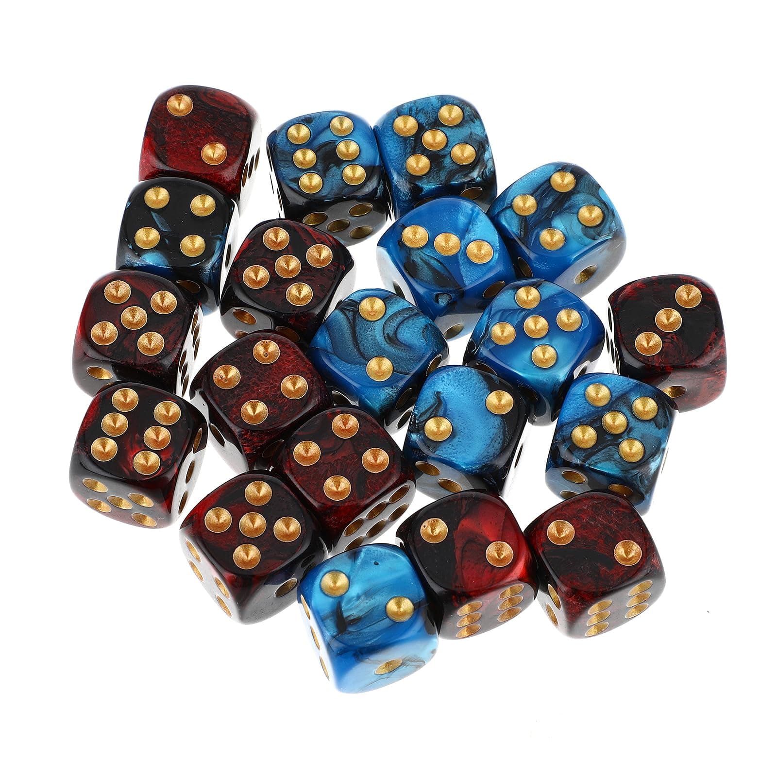 20 Pieces Colored Dice, 16mm Polyhedral Dice Bulk Acrylic Game Dice 6 Sided Dice Set for Classroom Math Learning Board Games Playing and Rolling (Blue Black and Red Black)