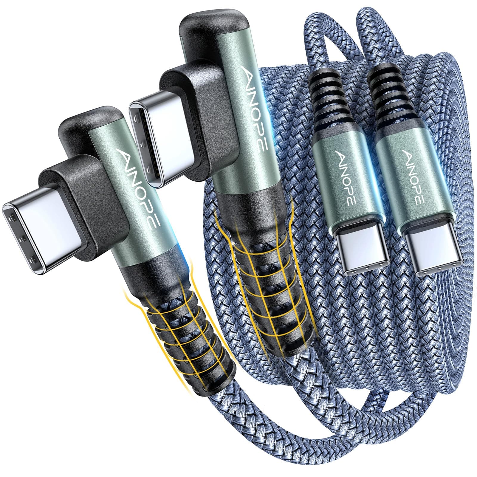 USB C to USB C Cable (60W 2Pack 6.6ft) C to C Cable Fast Charging Type C Charger Fast Charging, Right Angle for Charging While Gaming & Lying Down Fit for iPhone 17 Pro Max Samsung iPad MacBook