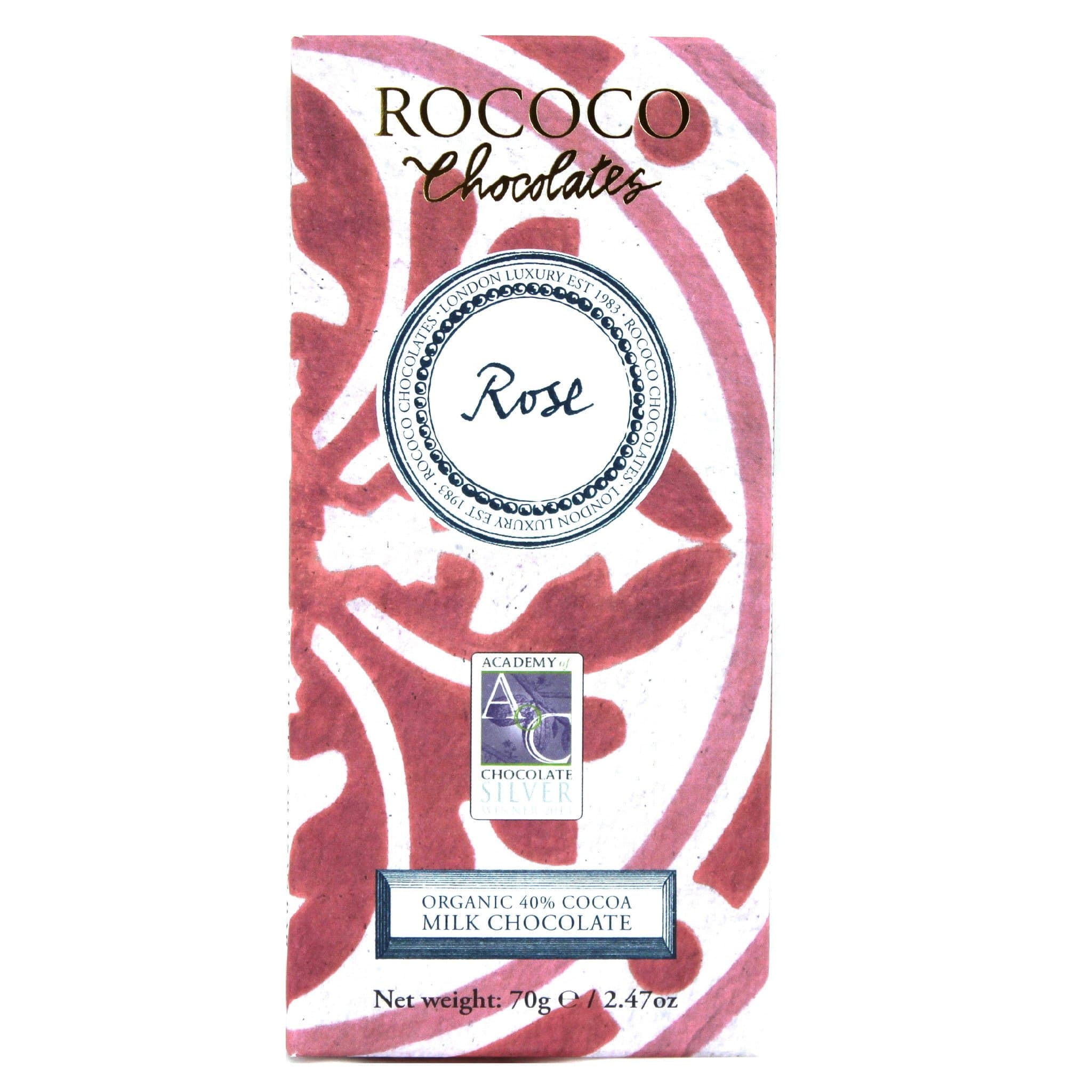 Rococo Rose Organic Milk Chocolate Artisan Bar
