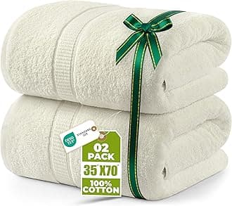Utopia Towels Luxurious Jumbo Bath Sheet 2 Piece, 600 GSM, 35 by 70 Inches, 100% Ring Spun Cotton, Highly Absorbent and Quick Dry Extra Large Bath Towel, Super SoftTowel, Ivory