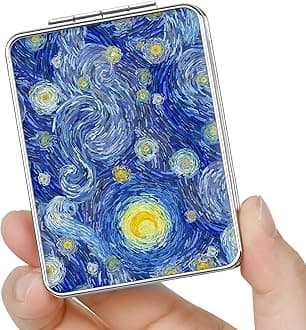 Pocket Mirror, Small Travel Mirror with Magnification, Portable Double-Sided Magnifying Cosmetic Mirror for Daily (Blue Moon)