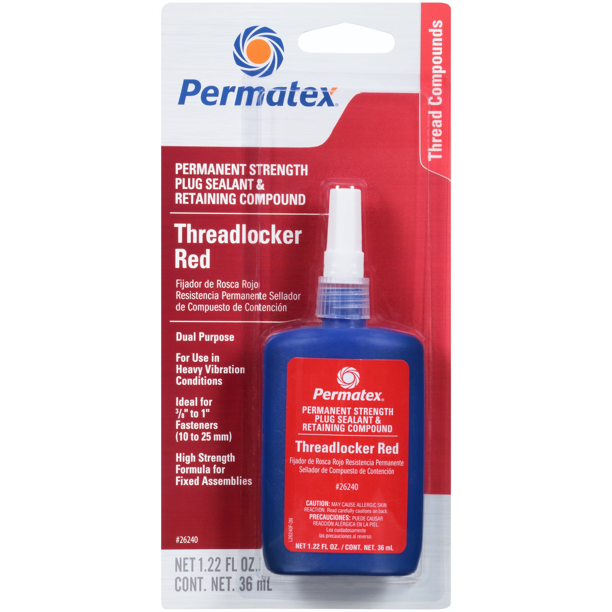 26240 Permanent Strength Threadlocker Red, 36 ml Bottle