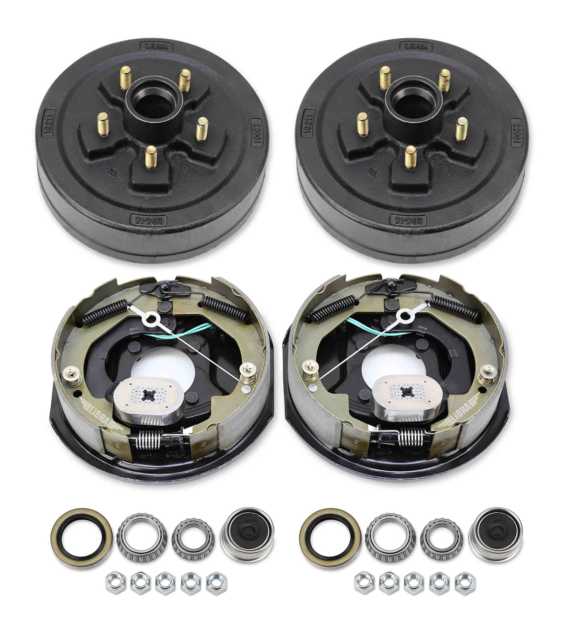 LIBRA Trailer Hub Drum Kits 5 on 4.5" B.C. w/ 10" x2-1/4 Self-Adjusting Electric Brakes for 3500 Lbs Axle