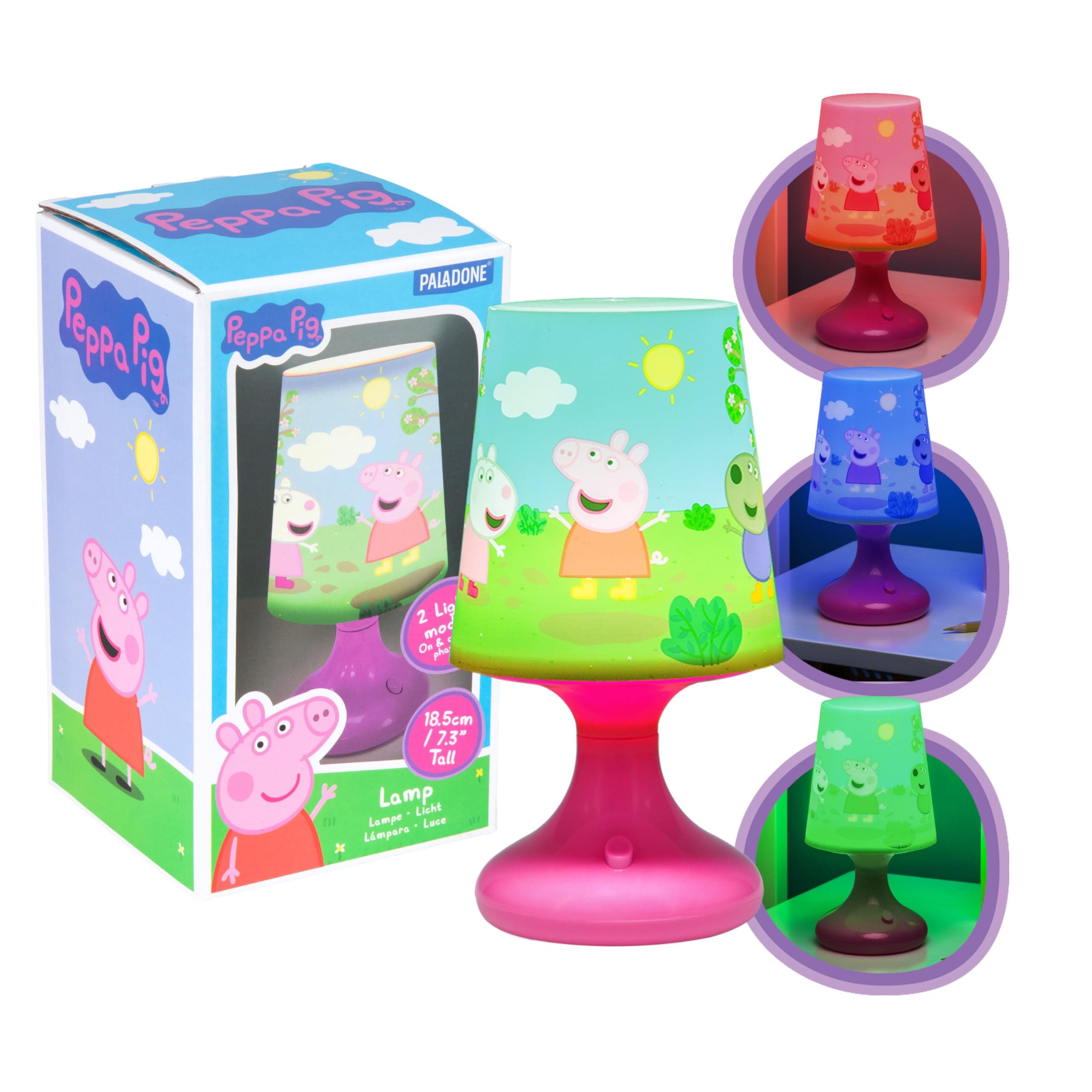 Peppa Pig Officially Licensed Table Lamp with 2 Light Modes, Kids Bedroom Bedside Light Playful Peppa Pig Sunny Scene, Night Light for Boys and Girls