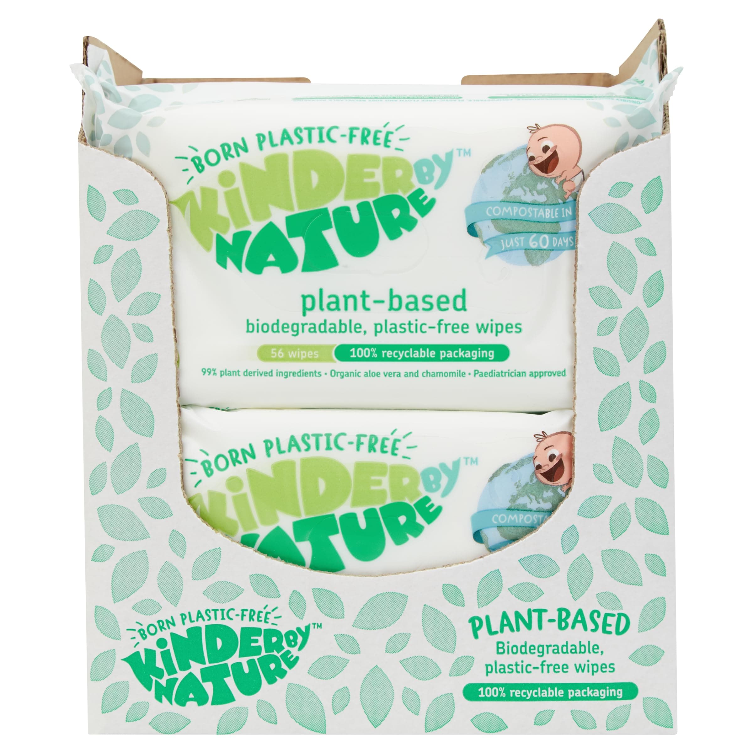 Kinder by Nature Plant-Based Wipes - 12 Pack (Suitable for Sensitive & Eczema Prone Skin + 99% Water, 100% Biodegradable & Compostable, 100% Recyclable + Vegan)