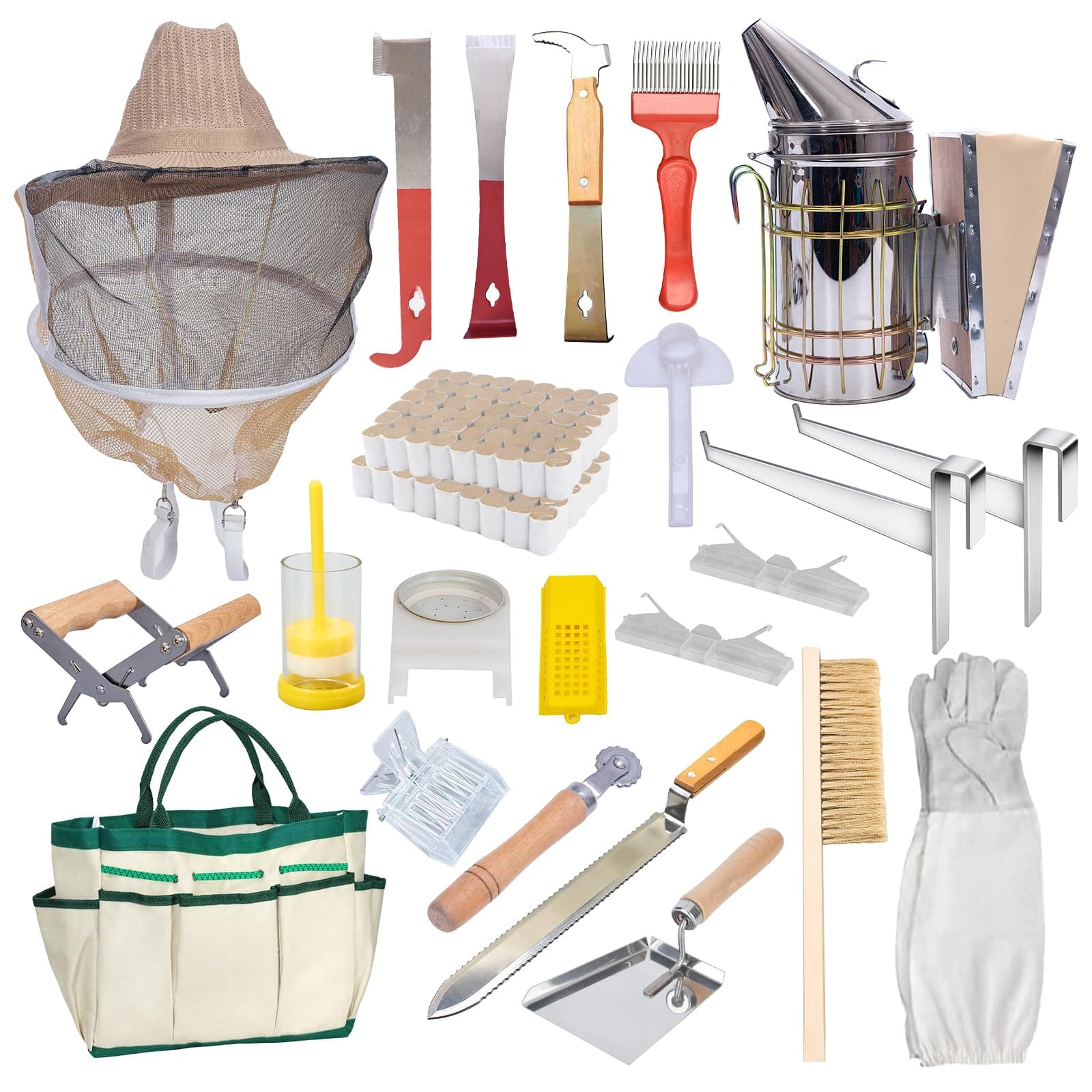 Maybee Beekeeping Supplies Bee Keeper Starting Kit 22 Pcs Beekeeping Tool Kit Bee Smoker Kit Including Beehive Tools,Uncapping Tool and Beekeeping Veil