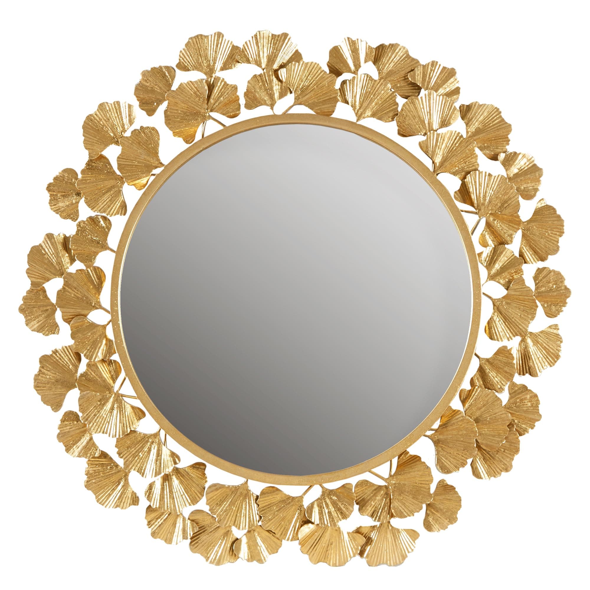 Martha Stewart Wall Décor Large Gingko Leaf Round Wall Mirror for Living Room, Iron Metal Plate Frame Antique Finish, Ready to Hang Bedroom Decoration, Eden, 30.5", Gold