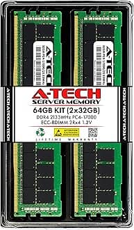 64GB Kit (2x32GB) DDR4 2133MHz PC4-17000 ECC RDIMM 2Rx4 Dual Rank 1.2V ECC Registered DIMM 288-Pin Server & Workstation RAM Memory Upgrade Modules (A-Tech Enterprise Series)