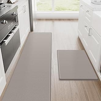 StepRite Kitchen Mats, 2PCS Kitchen Rugs, Cushioned Anti Fatigue Kitchen Mats for Floor, Non-Slip Standing Desk Mat, Waterproof Kitchen Rug Set for Kitchen, Floor, Office, 17.3"x30"+17.3"x70", Khaki