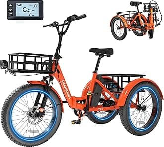 Electric Trike for Adults, 500W/750W 48V Electric Tricycle for Adults Peak Power 1500W, 20"x3.0" Fat Tire 3 Wheel Electric Bike, Folding Aluminum Adult Tricycle with Removable Battery
