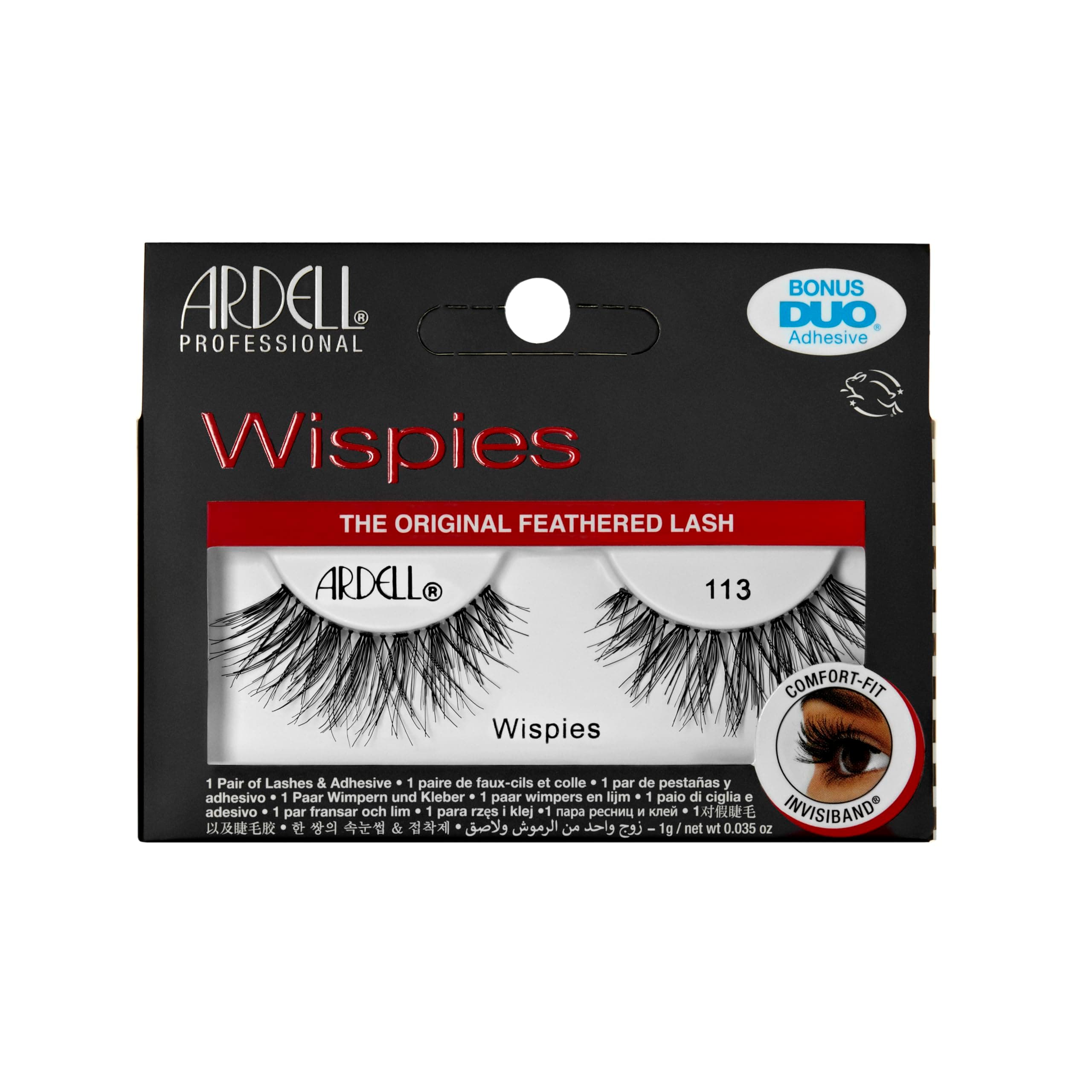 Wispies 113 False Eyelashes, Duo Adhesive Included, Medium Volume, Long Length, Vegan Friendly, 1 Pair (Pack of 1)