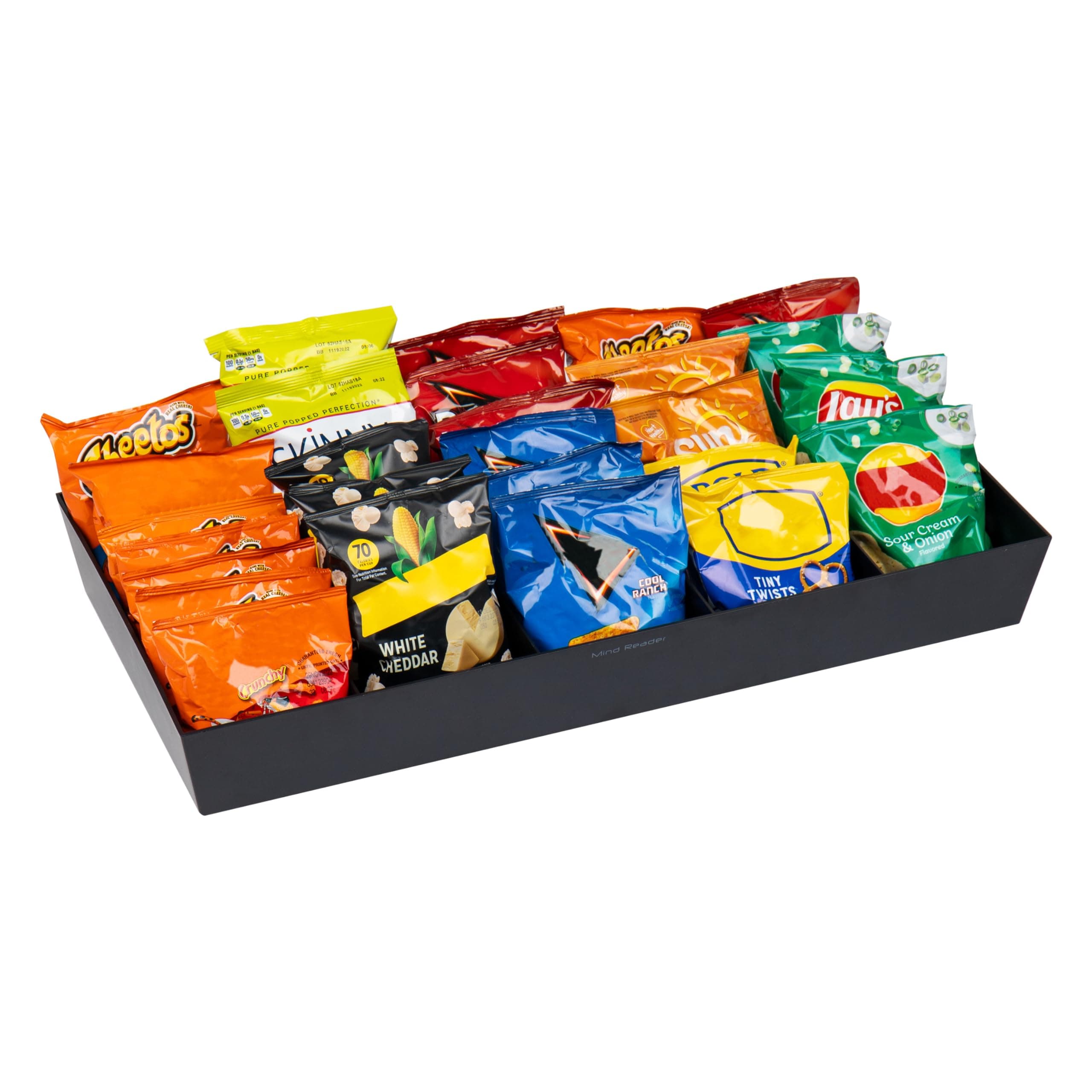 Mind Reader Anchor Collection, Snack Organizer Tray 5 Compartments, 30 Bag Capacity, Breakroom, Black
