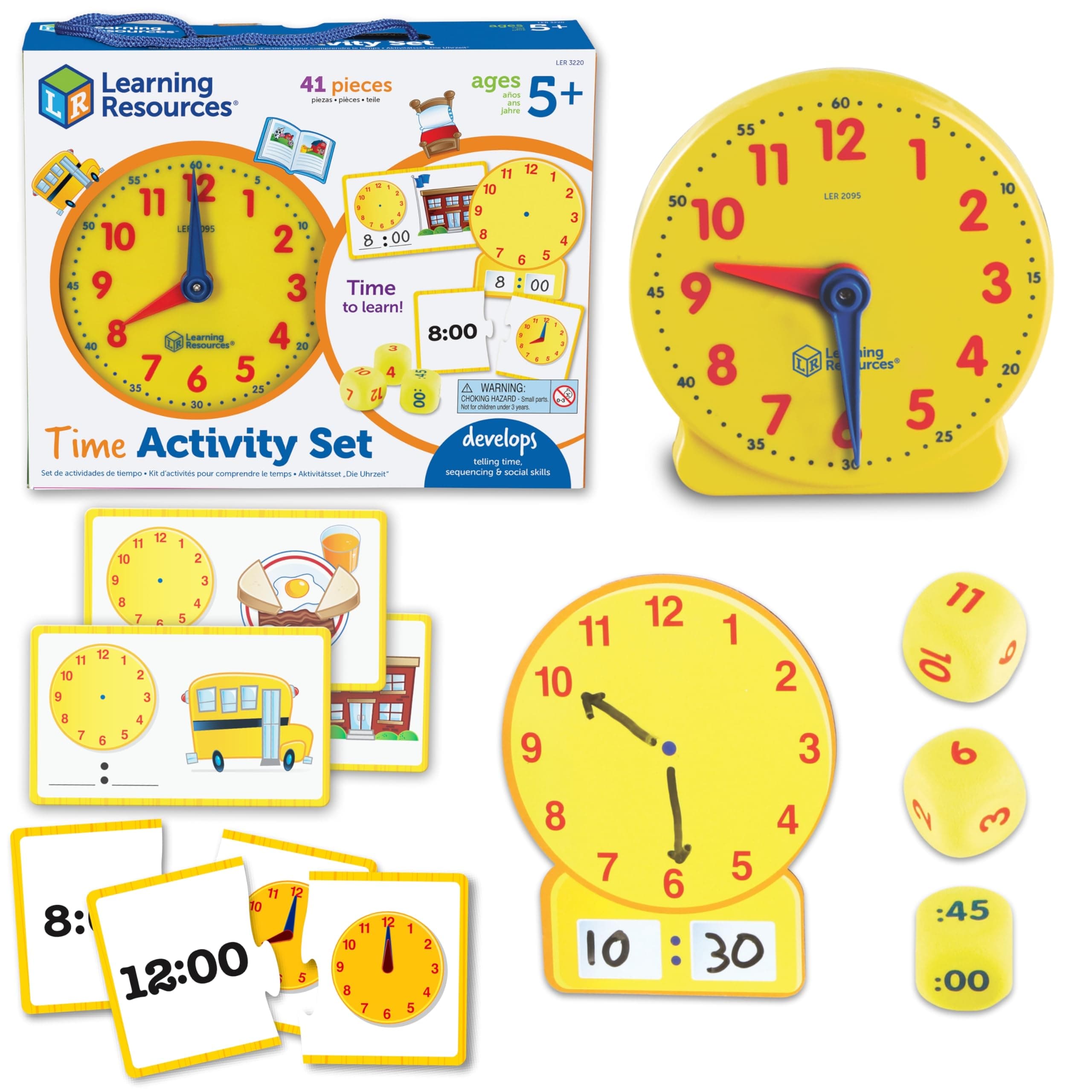 Time Activity Set, Ages 5–7, Teaching Time Toy, Learn to Tell Time, Homeschool Clock Kit, Analogue & Digital Activities