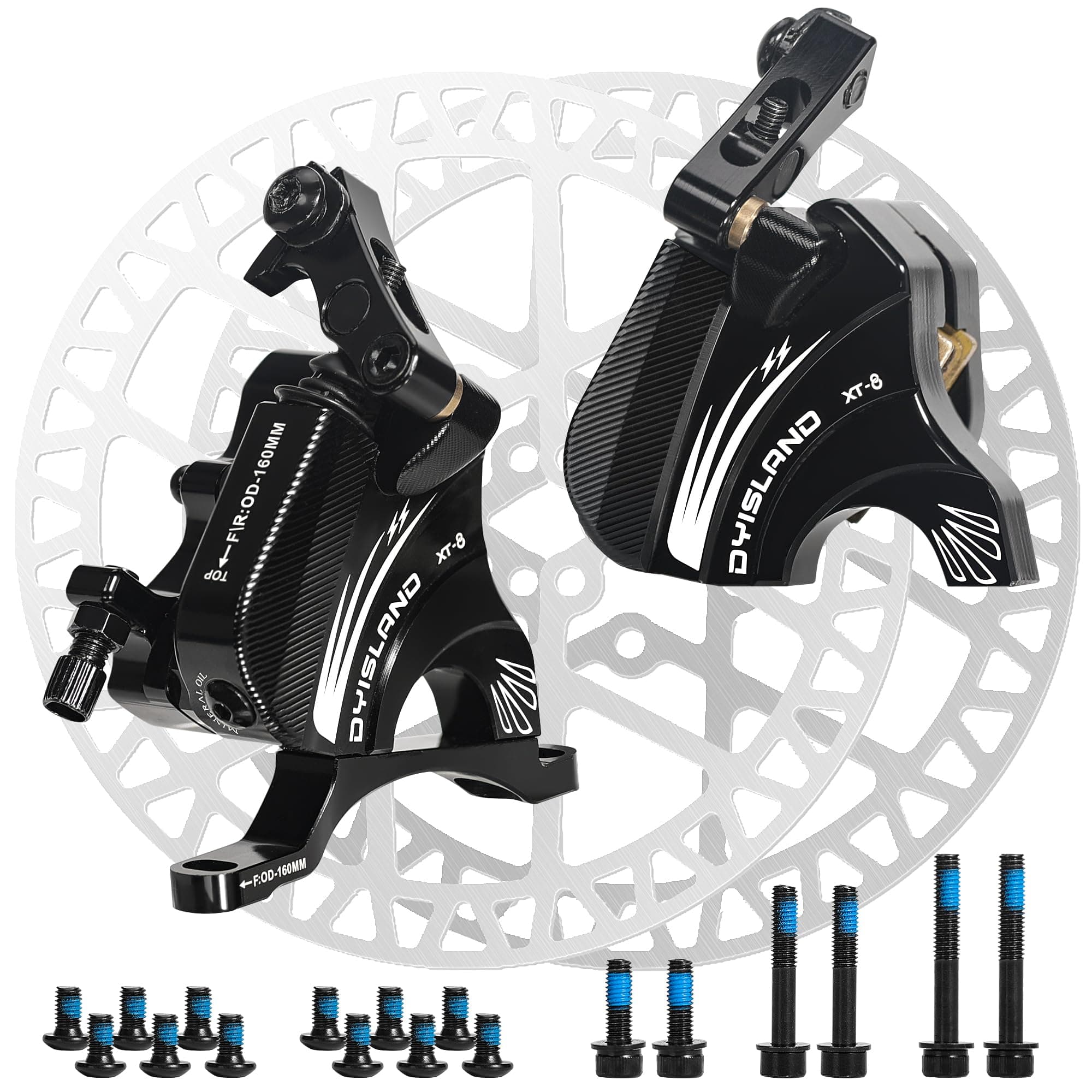XT-8 Cable Actuated Road Bicycle Hydraulic Disc Brakes Caliper Set, Line Pulling Extra Powerful Hybrid Brakes For Road bikes(with 2Pcs 160mm Rotors)