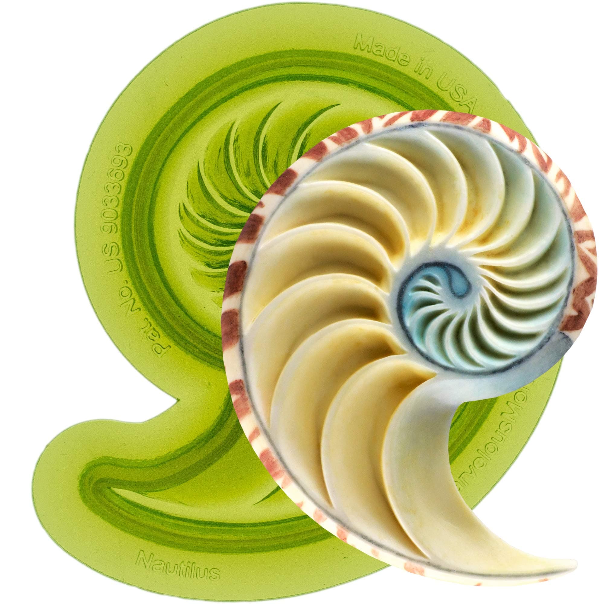 Marvelous Molds Nautilus “Right” Shell Non-Stick Silicone Mold for Cake Decorating. Sugarcraft Cookies, Cupcakes with Fondant, Gum Paste, Chocolate. Embellish in Resin, Clay, Wax