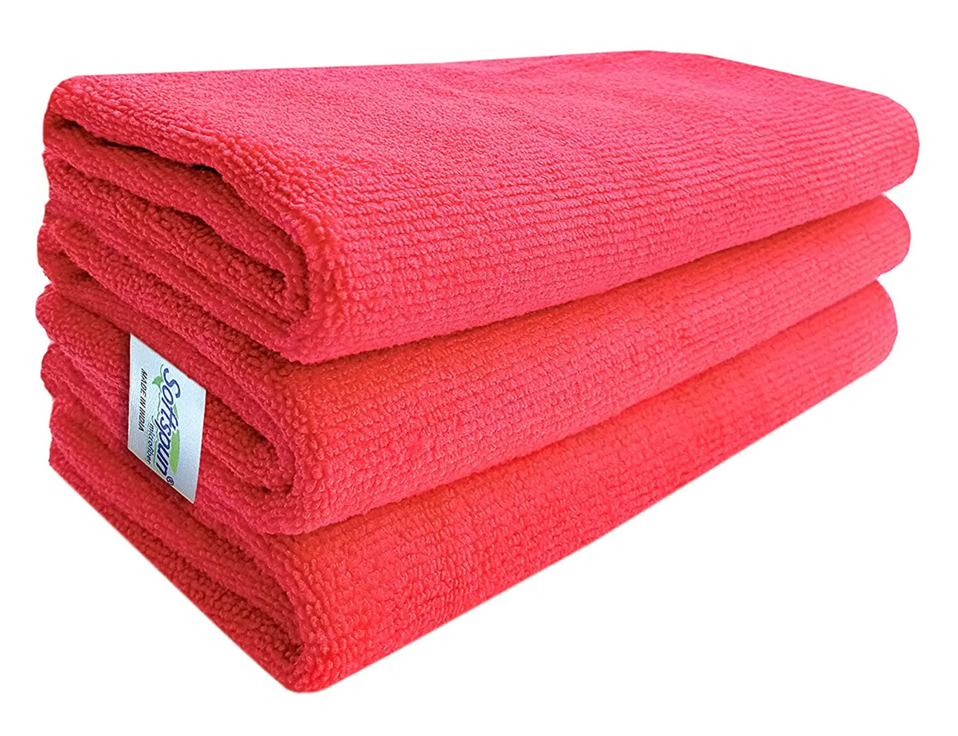 SOFTSPUN Microfiber Cloth (3pcs - 40x60cms -340GSM) Red, Super Soft Absorbent Cleaning Towels Cleans & Polishes Everything in Your Home.