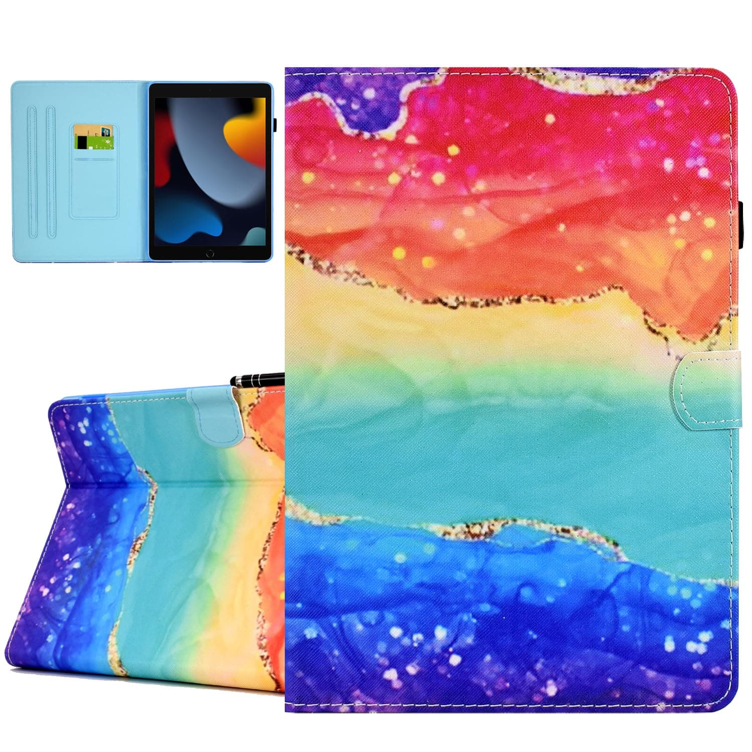 DTangLsm for iPad 6th/5th Generation Case 2018/2017, iPad Air 2 Case 2014 & iPad Air 1 Case 2013 - Slim Leather iPad 9.7 inch Case Multi-Angles Viewing Cover Stand with Auto Wake/Sleep, Rainbow Marble