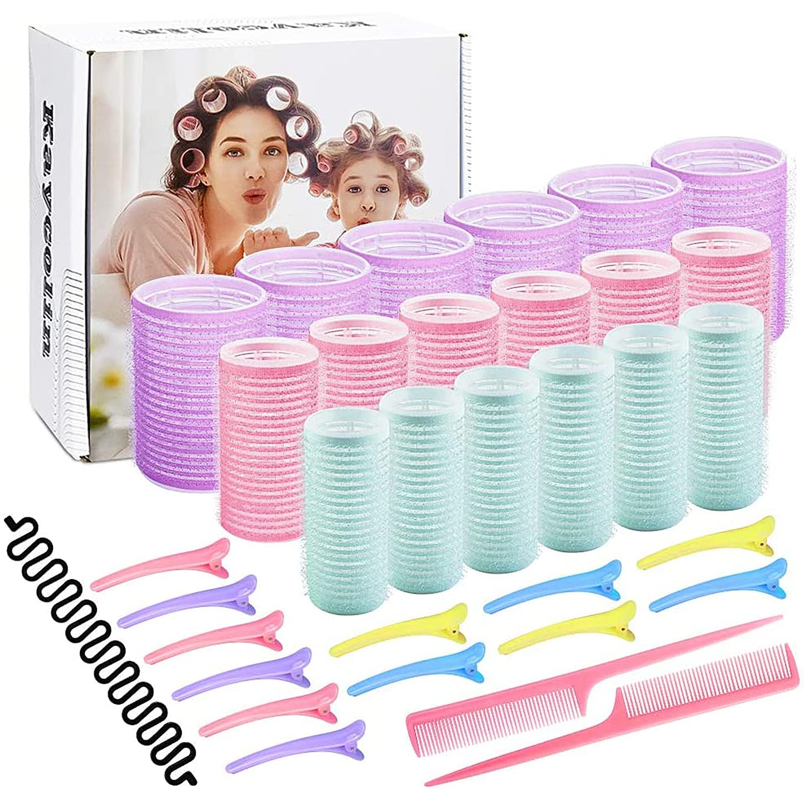 Rollers Hair Curlers Set - 33 Pcs Self Grip Curling Rollers for Long, Fine, Thin and Black Hair Types (25 mm, 30 mm, 44 mm Sizes), Hair Styling Tools