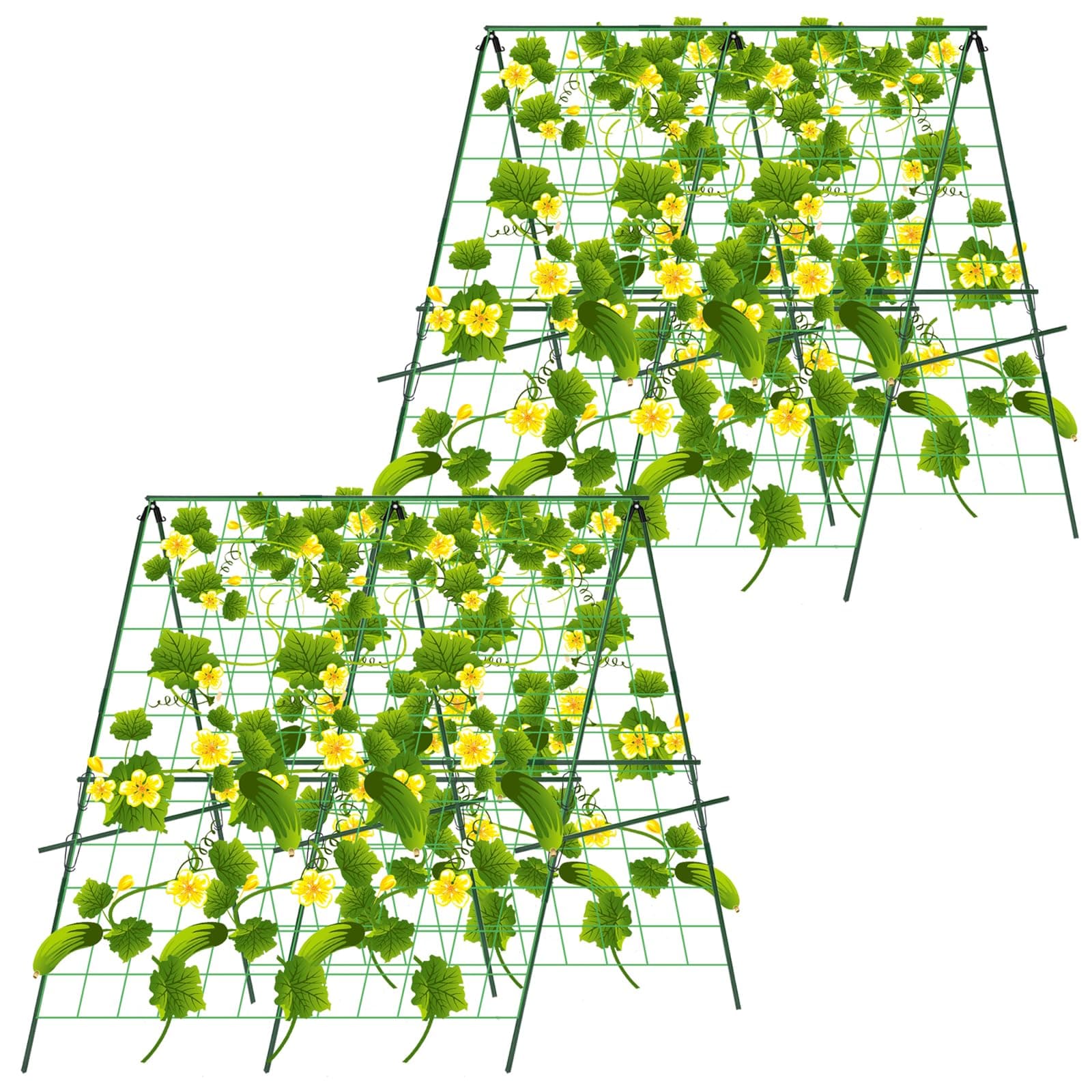 2Sets 48"x 48" Cucumber Trellis for Raised Bed, Foldable A-Frame Garden Trellis for Climbing Plants Outdoor with Climbing Net, Vegetables Trellis Supports for Tomato Squash Zucchini