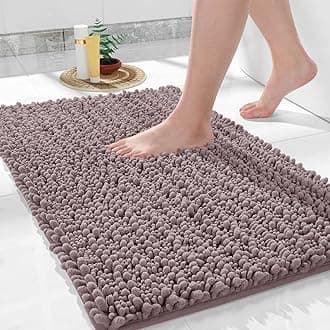 Yimobra Bathroom Rugs Non Slip Washable - Ultra Soft Absorbent Chenille Bath Mat, Quick Dry Shaggy Floor Carpet for Tub Shower, Mauve Home Decor Accessories, 24x17 Inch