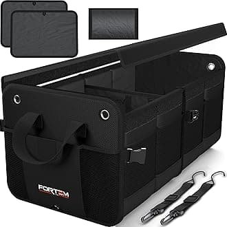 Car Boot Organiser, SUV Boot Tidy, Trunk Storage, Collapsible Multi Compartment Car Organiser, Non Slip Bottom, Adjustable Securing Straps, Foldable Cover (65L)