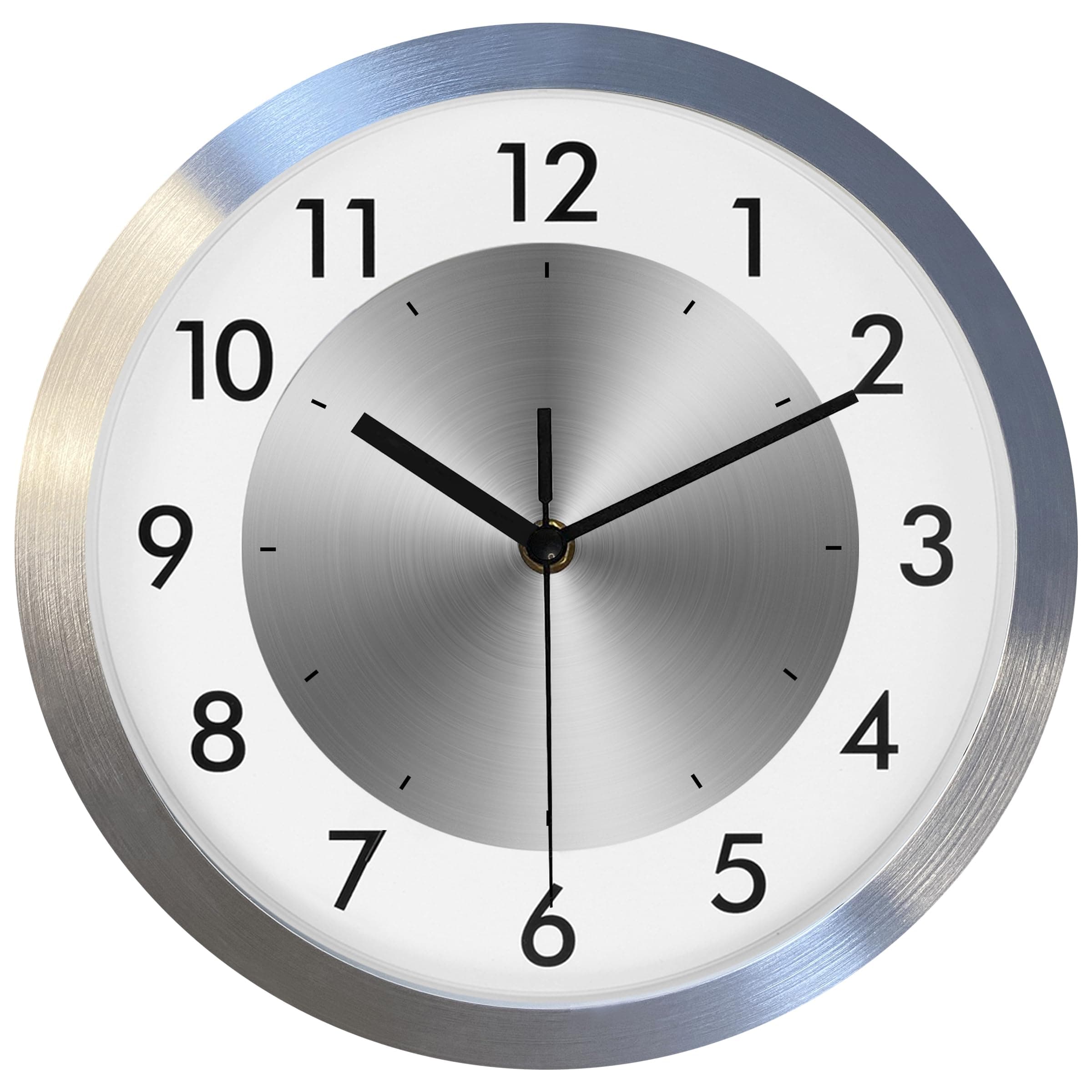 Non Ticking Silent Wall Clock Decorative,Analog Metal Wall Clock Battery Operated,Bedroom/Living Room/Office/Kitchen Clock,Sliver,10 inch